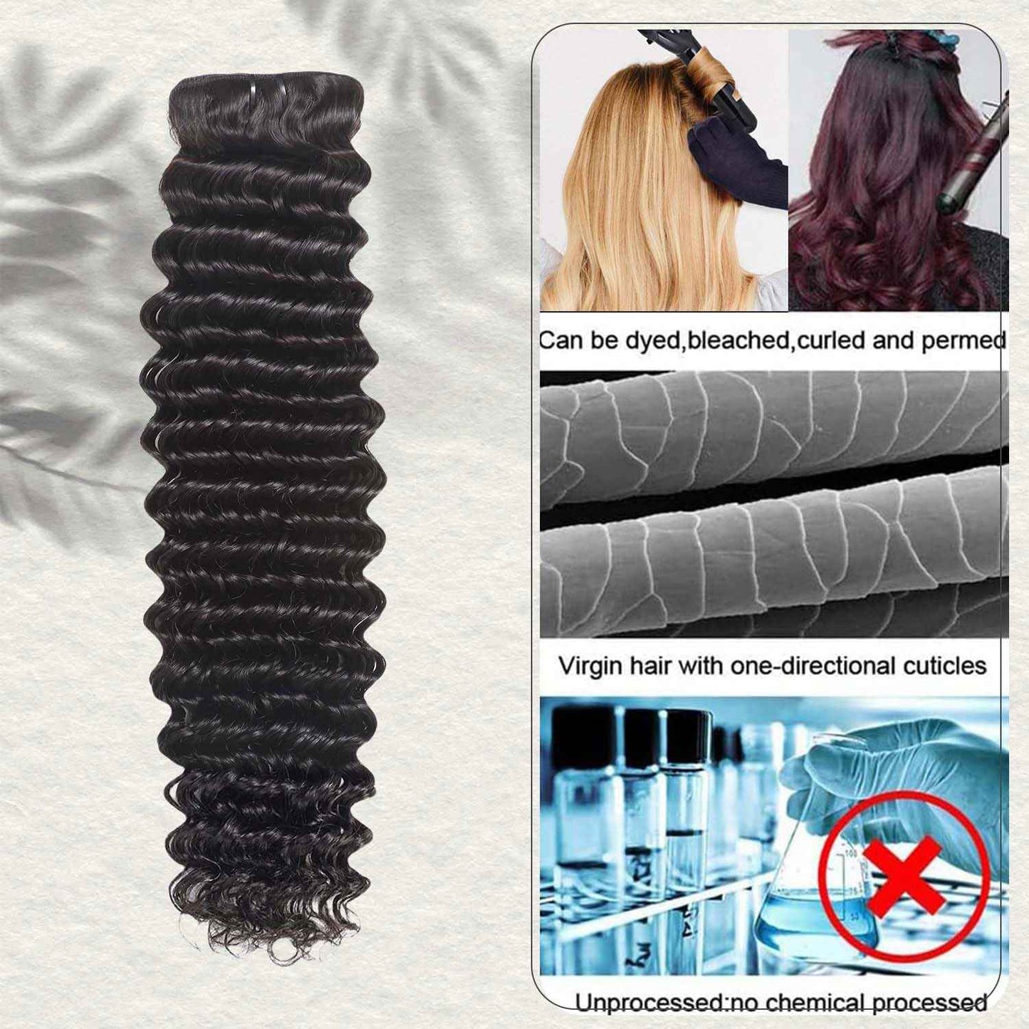12A Deep Wave Human Hair Bundles 1 Pcs HumanHair 22 Inch Deep Curly Human Hair Bundles 100% Unprocessed Virgin Human Hair Wet and wavy Bundle Natural Black Water Wave