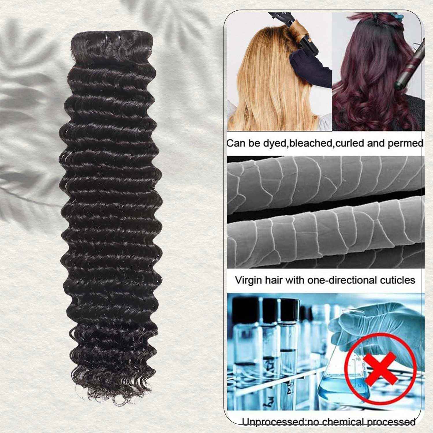 12A Deep Wave Human Hair Bundles 1 Pcs HumanHair 22 Inch Deep Curly Human Hair Bundles 100% Unprocessed Virgin Human Hair Wet and wavy Bundle Natural Black Water Wave