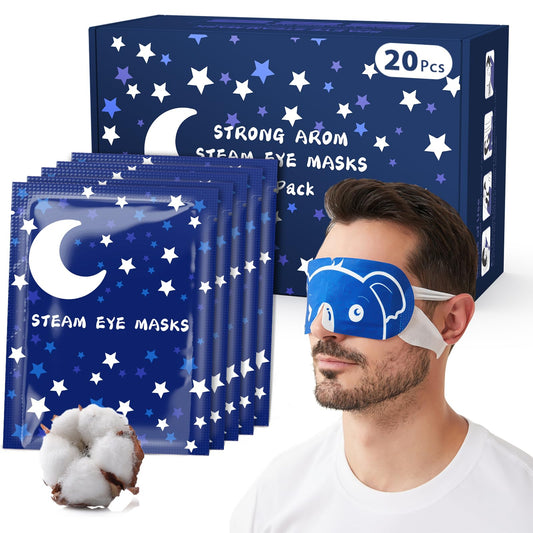 20 Packs Men's Steam Eye Mask,Heated Eye Mask for Dry Eyes Dark Circles Puffy Eyes,Disposable SPA Warm Compress,Travel Essentials & Relaxation Gifts for Men|Teacher|Dad|Boyfriend|Family(Unscented)