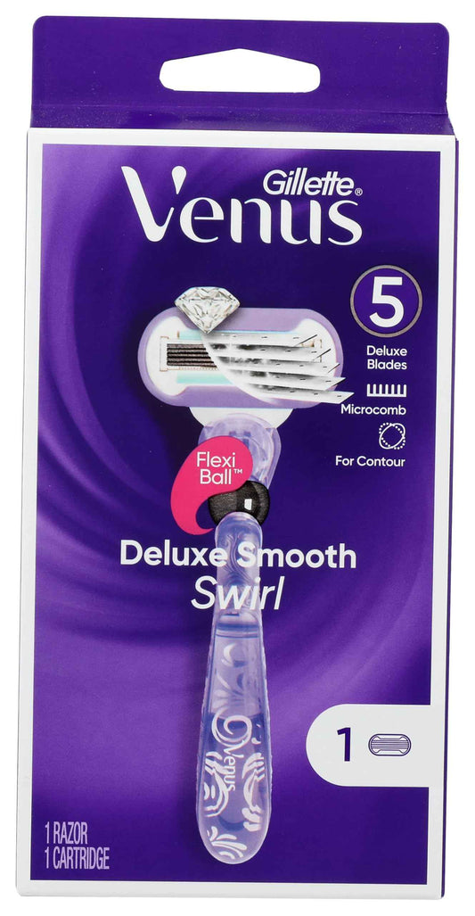 Gillette, Venus Deluxe Smooth Swirl Women's Razor Handle + 1 Blade Refill, 1 Count