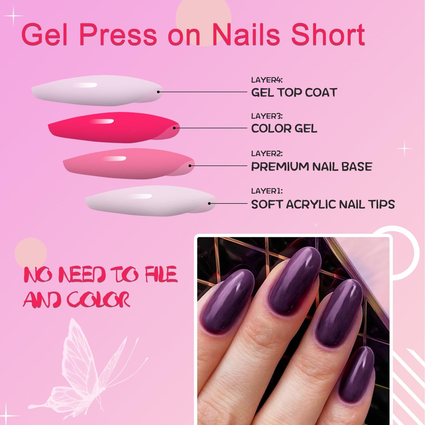 AddFavor Oval Press on Nails Short Fake Nails, 240pcs Deep Purple Nails Press on Almond False Nail Full Cover Acrylic Nail for Women and Girls