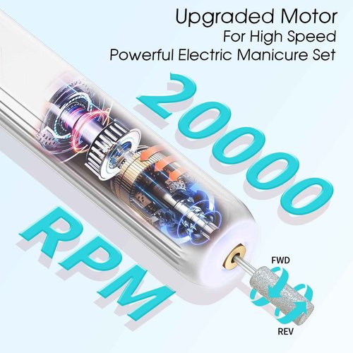 Electric Nail Drill, Professional Manicure Pedicure Kit, Cordless Electric Nail File Set, Rechargeable Pedicure Tools for feet, 3 Speeds Hand Foot Care Nail Drill for Thick Nail Toenail Cuticle-White