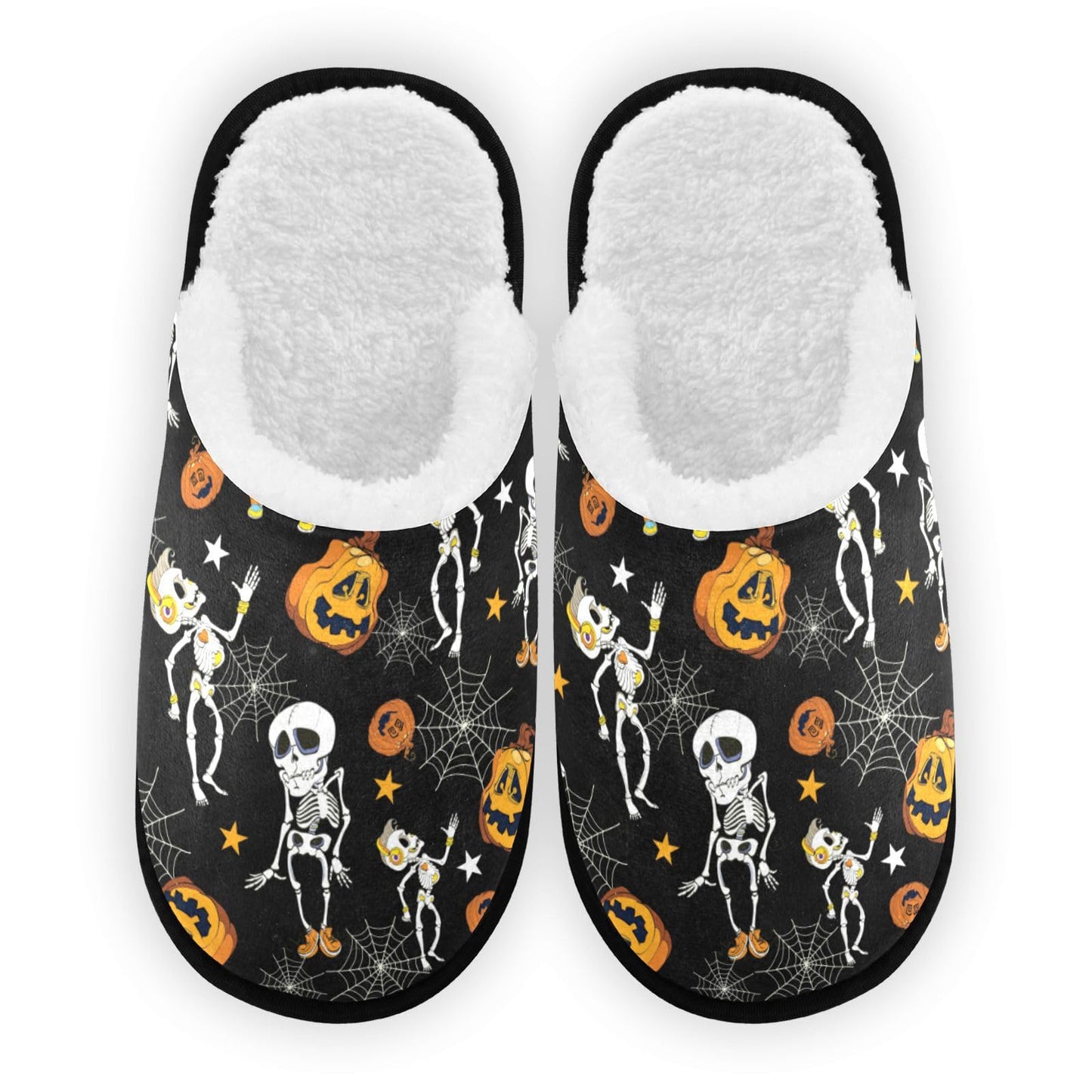 Umidedor Halloween Skull Pumpkins Slippers for Women Girl Soft Non-Slip Indoor House Slippers Home Shoes for Bedroom Hotel Travel Spa