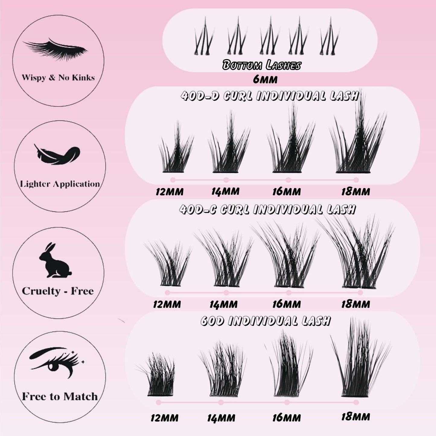 Eyelash Clusters Extension Kit, 40D+60D Mix 12-18mm Individual Lashes with Bottom Lashes With Tweezer Lash Glue, Manga Wispy Cluster Lashes DIY at Home (Black-SET2)