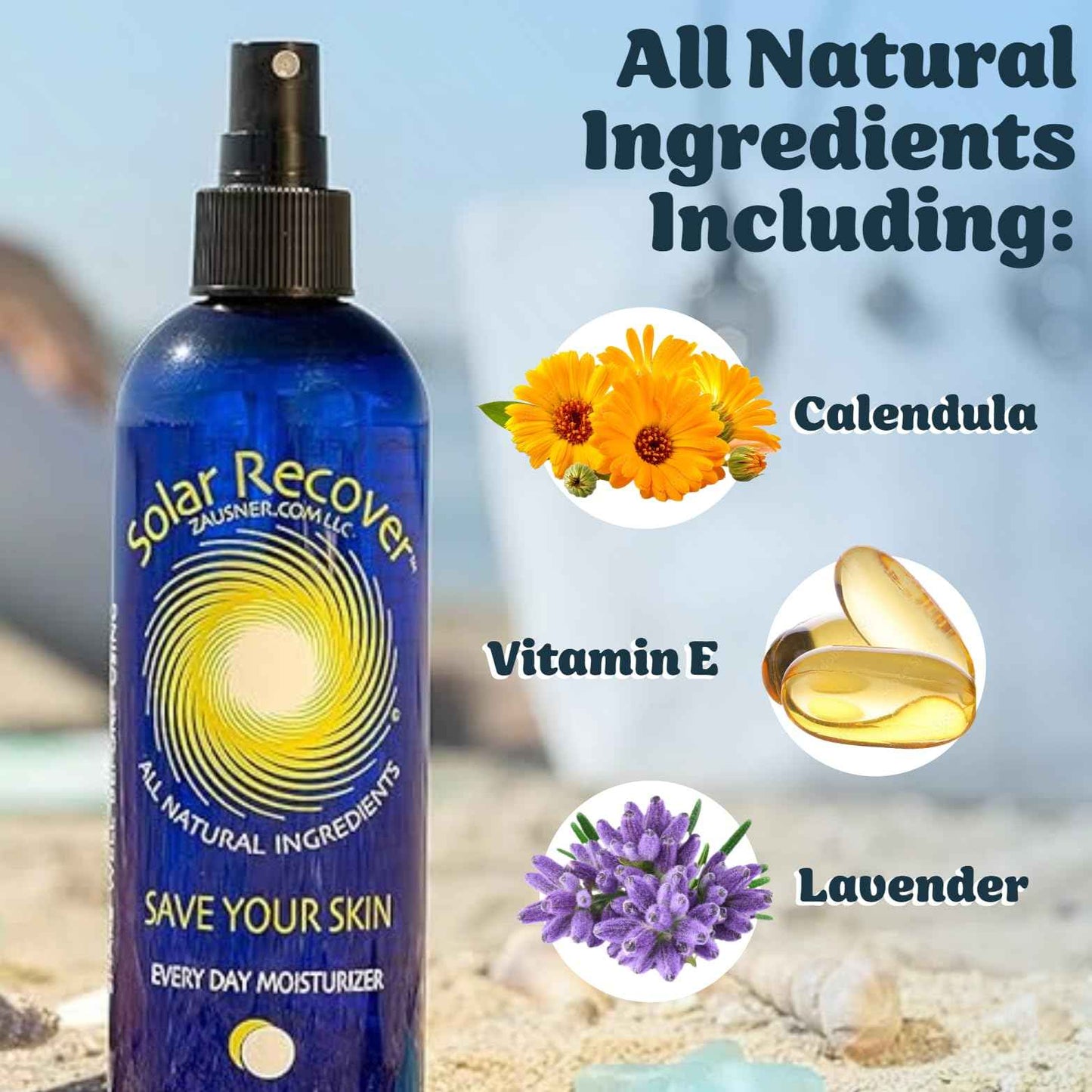 Solar Recover After Sun Moisturizing Spray (12 Ounce) - Hydrating Facial and Body Mist - 2460 Sprays of Sunburn Relief With Vitamin E and Calendula - Lotion Delivered in Water - Made in the USA