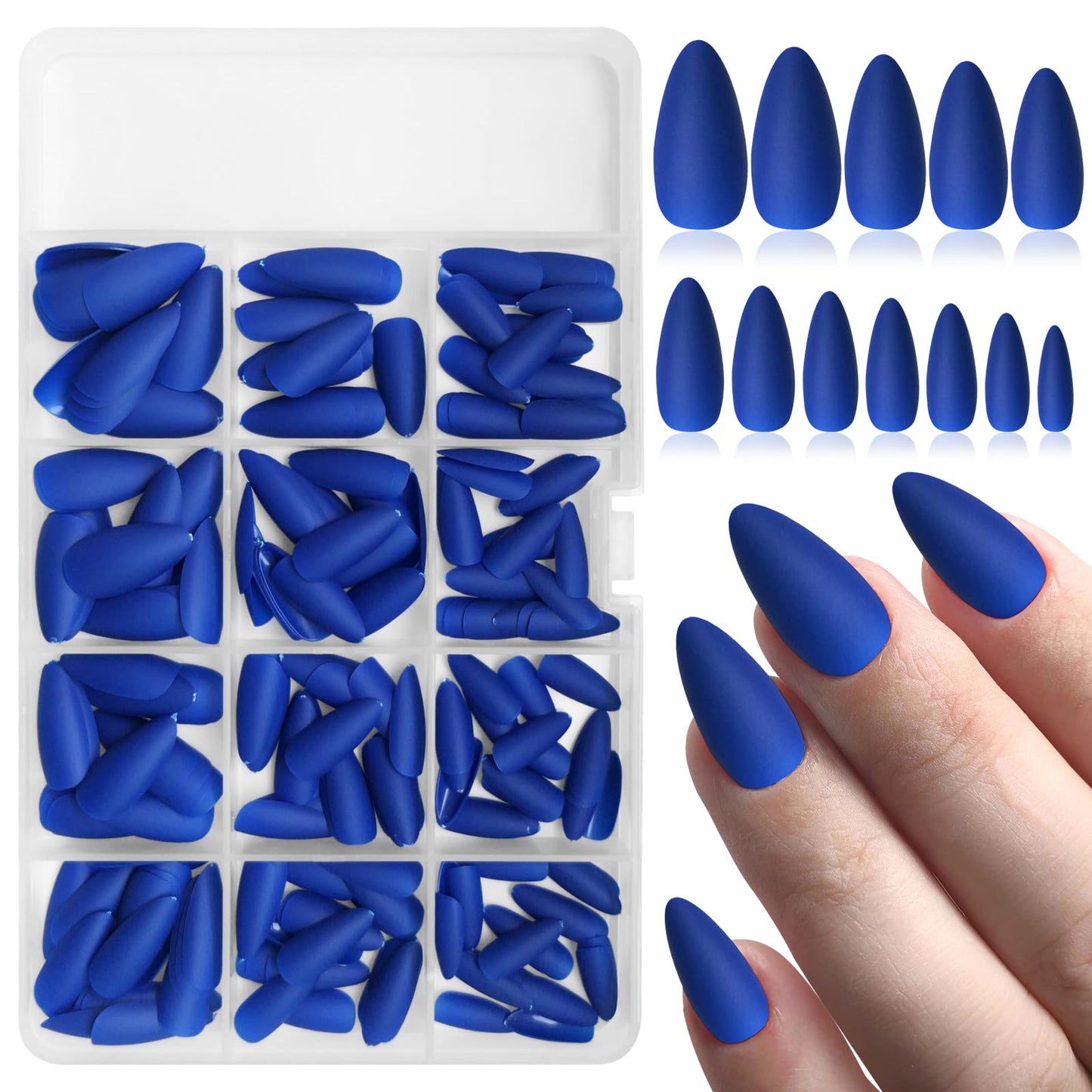 Lifextol 240PC Almond Press on Nails Medium Fake Nails Matte Blue Acrylic Nails Press ons Nail Short Stiletto False Nail Tips Glue Almond Artificial Fingernail & Nail Glue Ahdesive Tabs for Women