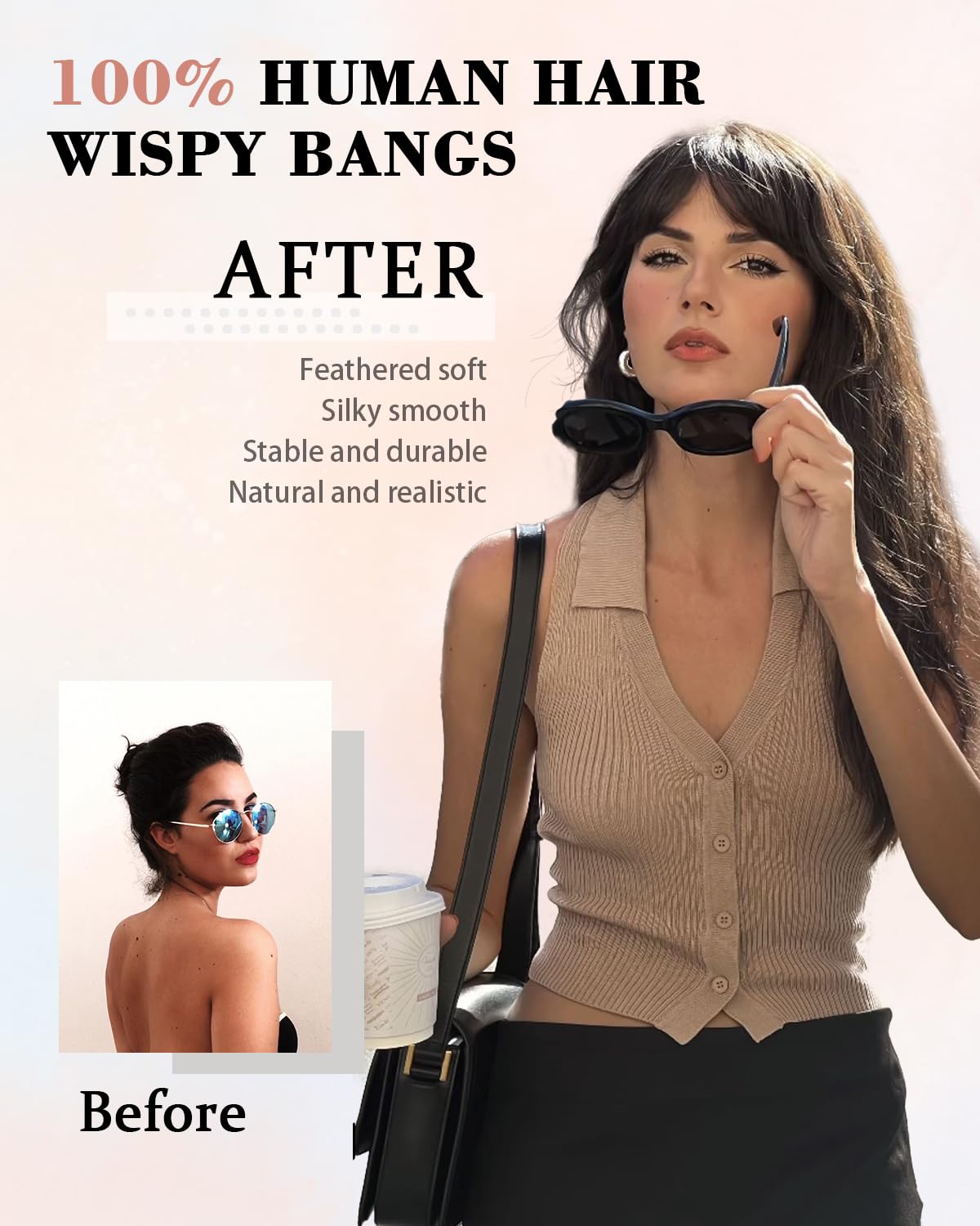 Rosooi Curtain Bangs Human Hair Clip in Bangs for Women Natural Black Color Fake Air Bangs for Daily Wear Hair Clip Bangs