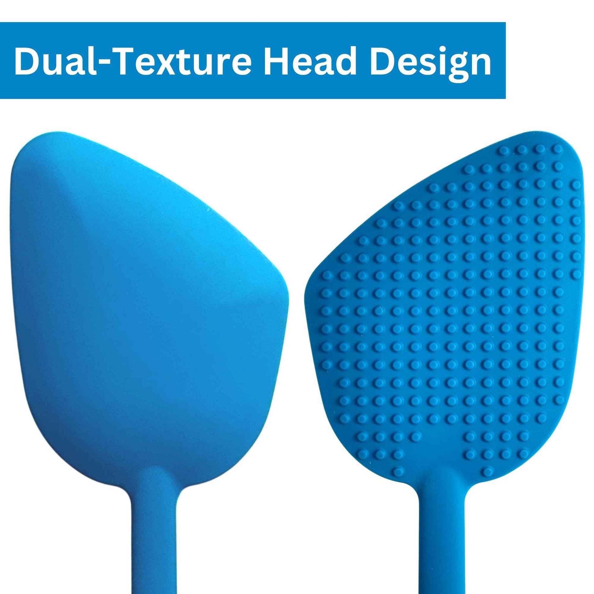 EOT Wellness Bendable Long Handled Silicone Back & Scalp Scrubber & Lotion Applicator for Back Bundle (Blue)