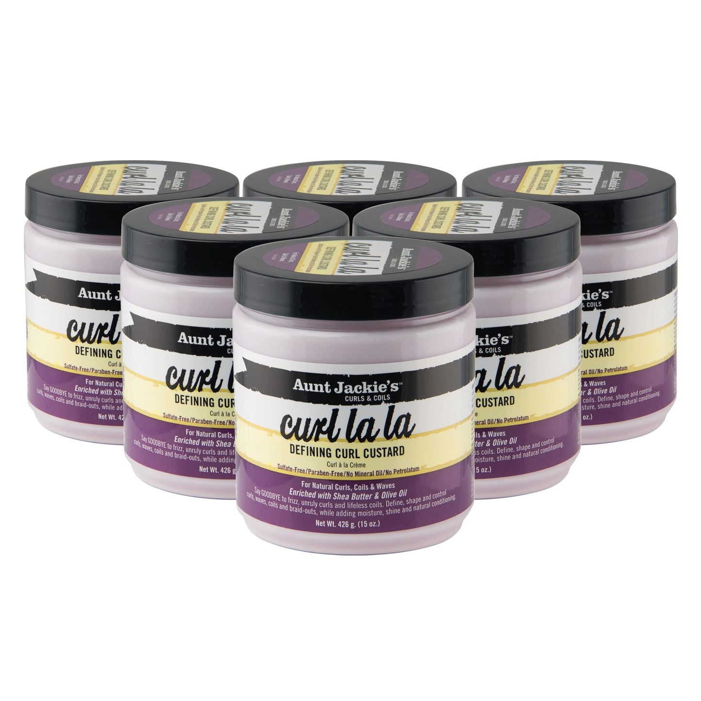 Aunt Jackie's Curls and Coils Defining Custard for Natural Hair, Enriched with Shea Butter and Olive Oil, 15 oz, 6 Pack