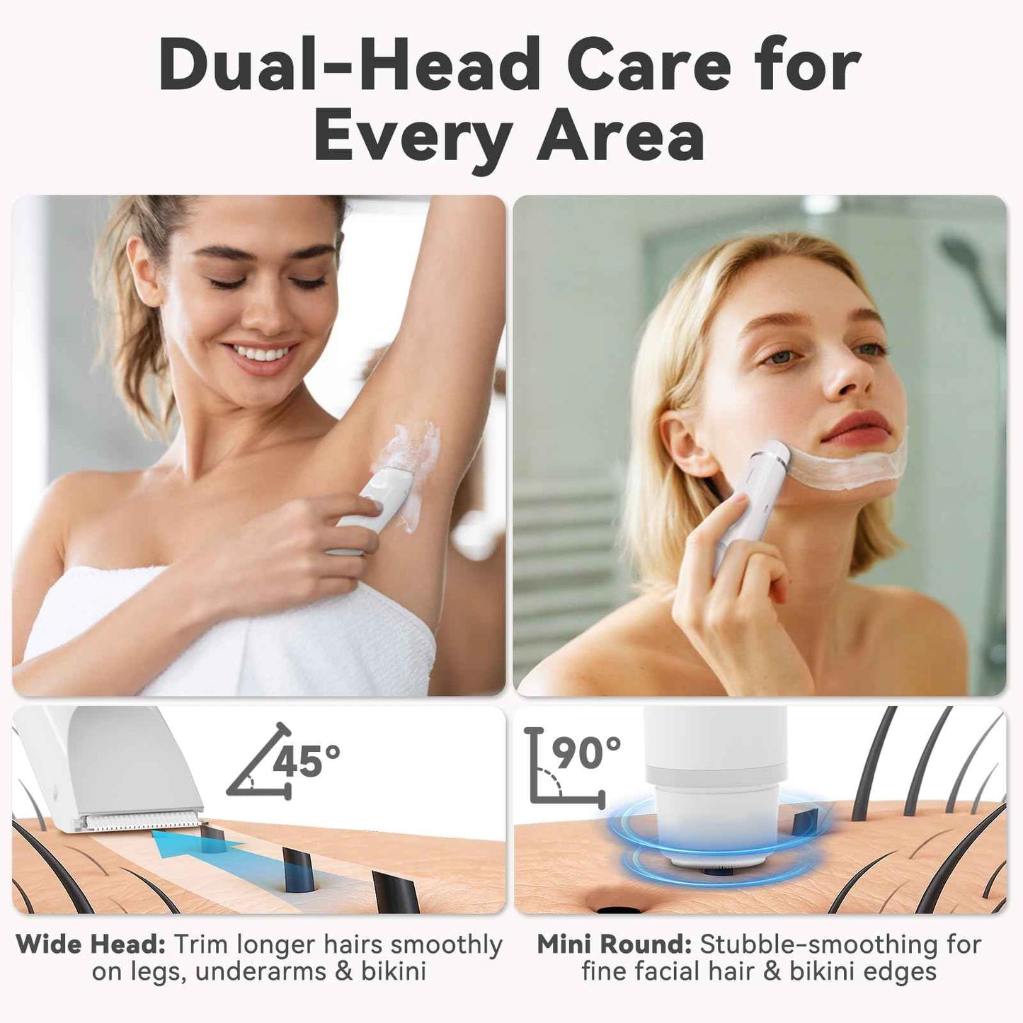 Fanovae Bikini Trimmer for Women – Gentle Electric Razor for Sensitive Areas, Waterproof USB-C Rechargeable Shaver for Body & Face, Stocking Stuffers Holiday Gift (Petal Pink + Pearl White)