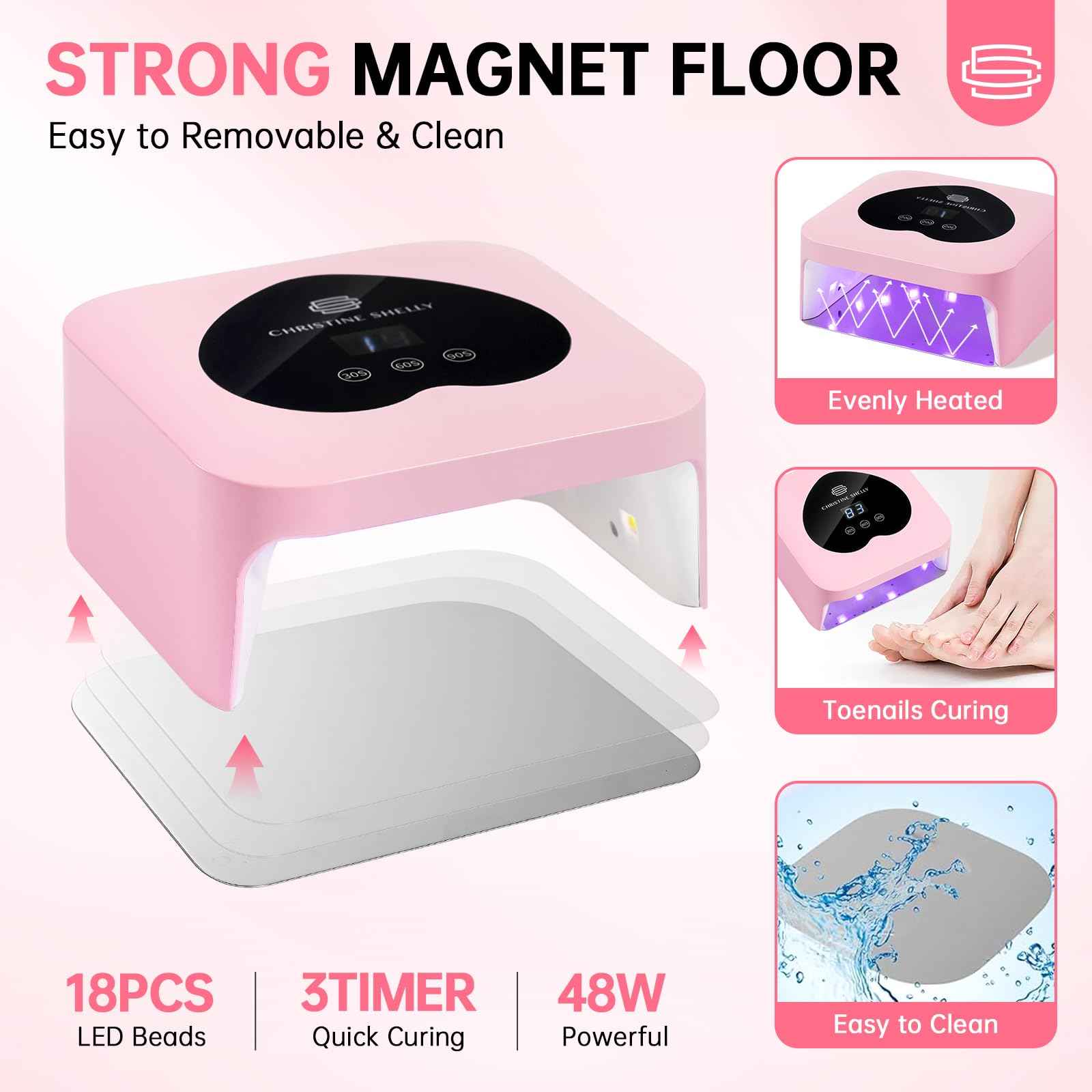 UV Nail Lamp, CHRISTINE SHELLY UV Light for Gel Nails, 48W Plug-in Mini Nail Lamp Nail Dryer with Touch Control Auto Sensor and 3 Timer Settings Nail Light Curing Lamp, Home Salon Nail Art Tools,Pink