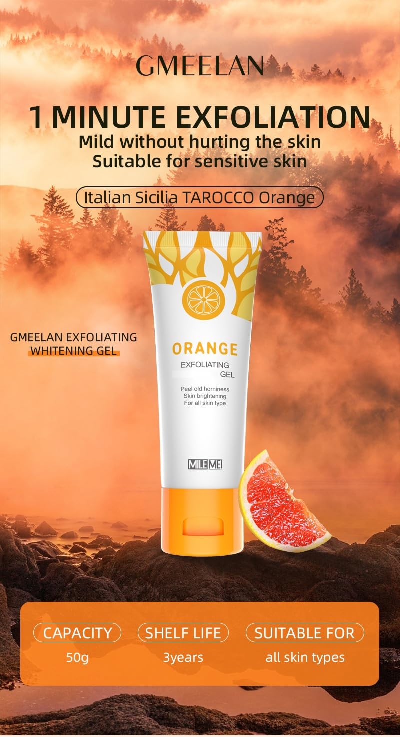 Orange Exfoliating Gel,Scrub Face Body Gel,Deep Cleansing Moisturizing Facial Exfoliator. 50g