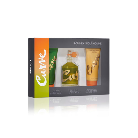Curve for Men 3 Piece Fragrance Gift Set, Shower Gel, Aftershave Balm & Cologne, Spicy Woody Magnetic Scent for Day or Night, 4.2 fl oz