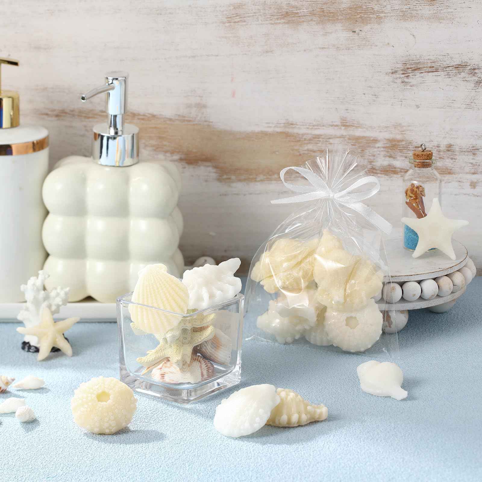 Lineshading 200g Sea Glass Soap Decor White Seashell Decorative Soaps for Bathroom Home Decor Beach Wedding Nautical Wedding Party Favors Beach Bridal Shower Favors