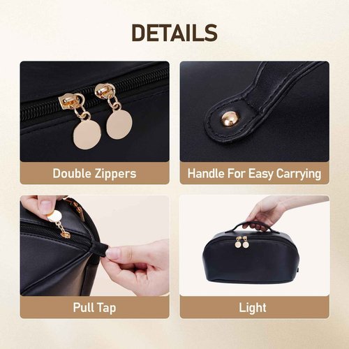 ETTP Large Capacity Cosmetic Bag for Women, Waterproof PU Leather Makeup Bag for Travel,Toiletry Bag Make up Organizer with Divider and Handle (Black)