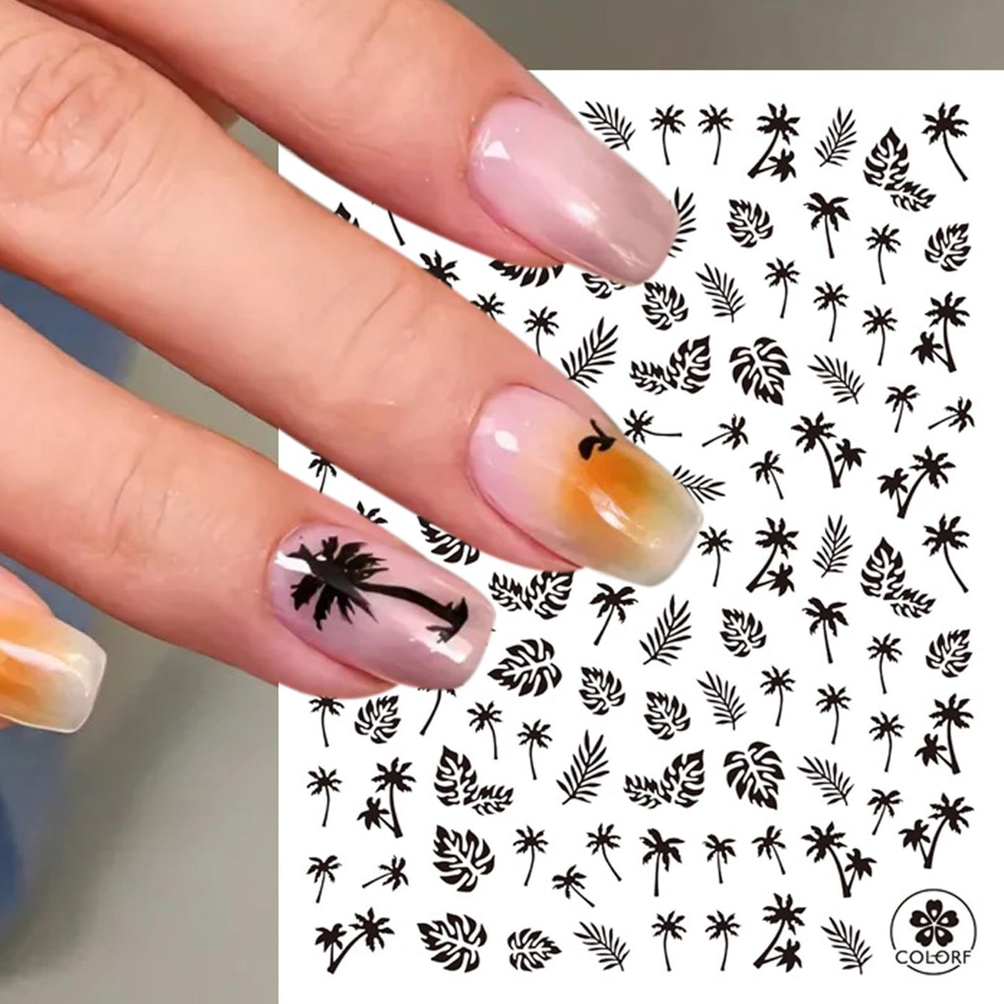 Summer Nail Art Stickers Decals, 6 Sheets Summer Coconut tree Nail Stickers Summer Stickers for Nails Beach Tropical Coconut Tree Flower Design Decals Sliders for Summer Nail Art Manicure Decorations