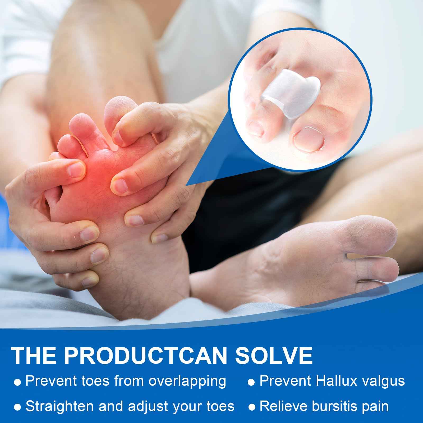 Pack of 10 Toe Spacers for Overlapping Toes, Gel Toe Separators for Men and Women, Correcting Bunions, Bunion Relief, Big Toe Alignment, Hammer Toe Straightener, Corrector and Spacer(Transparent)