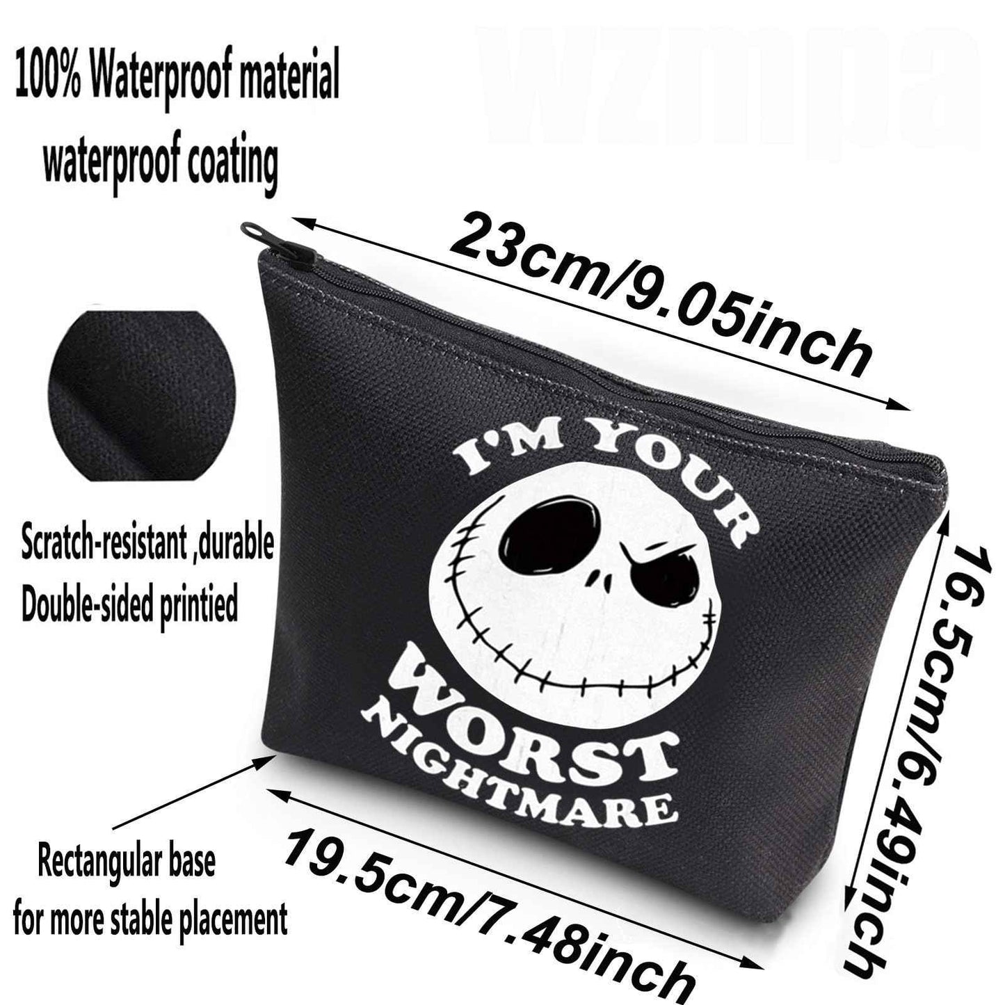 WZMPA Funny Jack Cosmetic Bag Jack Fans Gifts I'm Your Worst Nightmare Makeup Zipper Pouch Bag Horror Fairy Tales Merchandise (Worst Nightmare -BL)