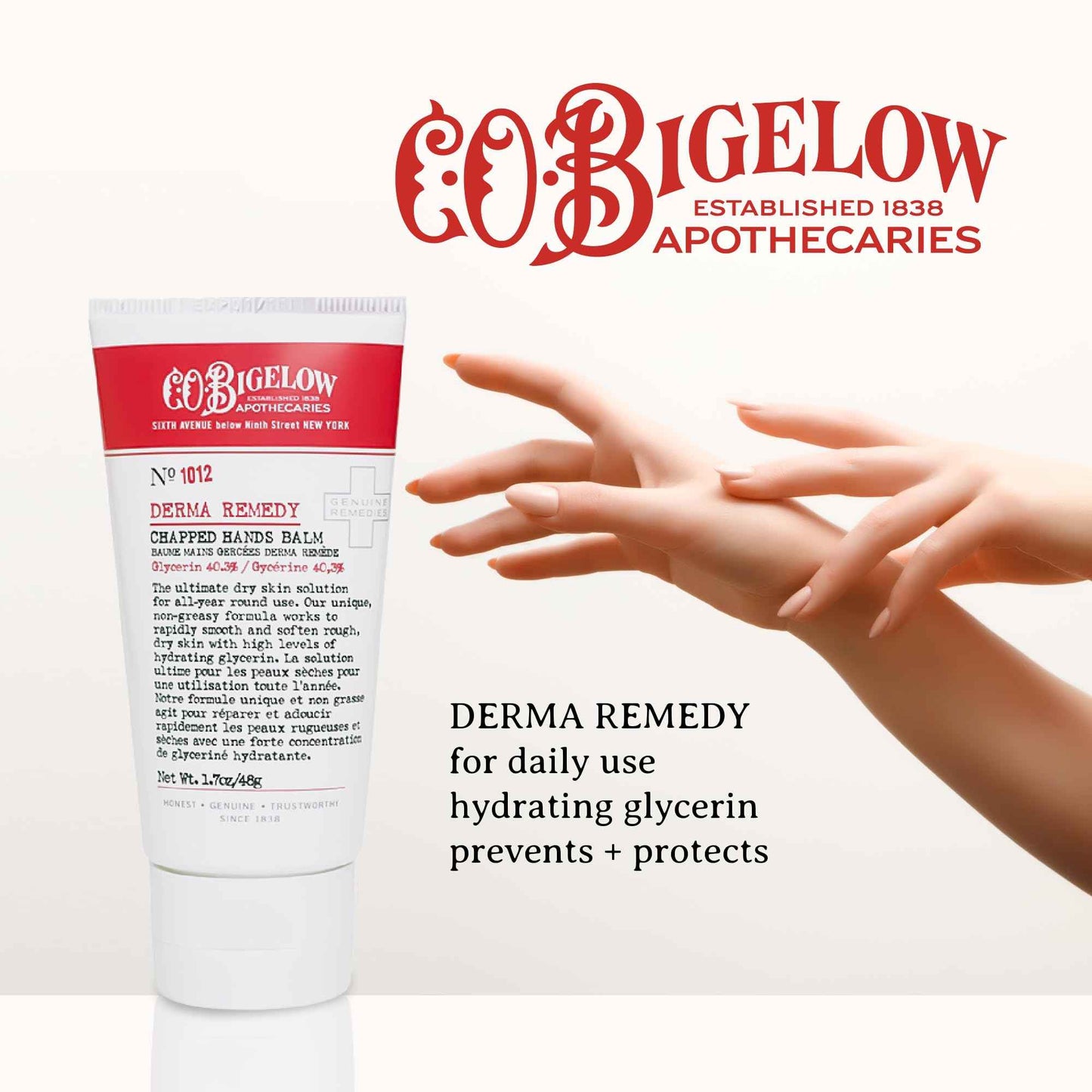 C.O. Bigelow Chapped Hands Balm, No. 1012 with Glycerin (40.3%) 1.7 oz, Hand Lotion Cream for Women and Men to Soften Dry Cracked Skin (Pack of 2)