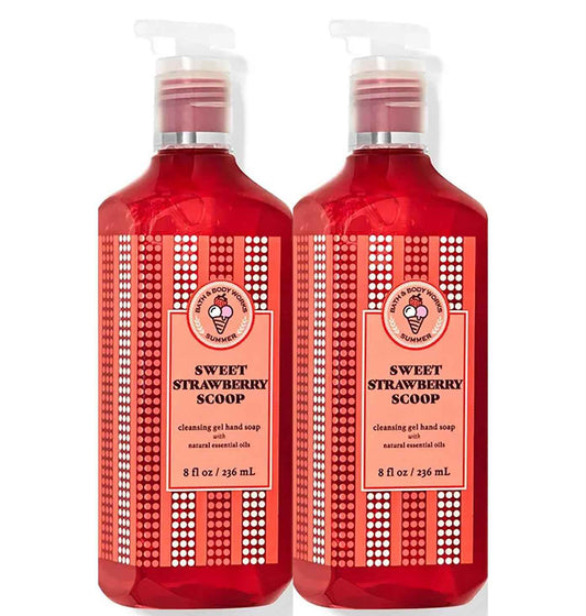 Bath & Body Works Sweet Strawberry Scoop Hand Soap, Cleansing Gel, 8 Fl Oz (Pack of 2) (Sweet Strawberry Scoop)