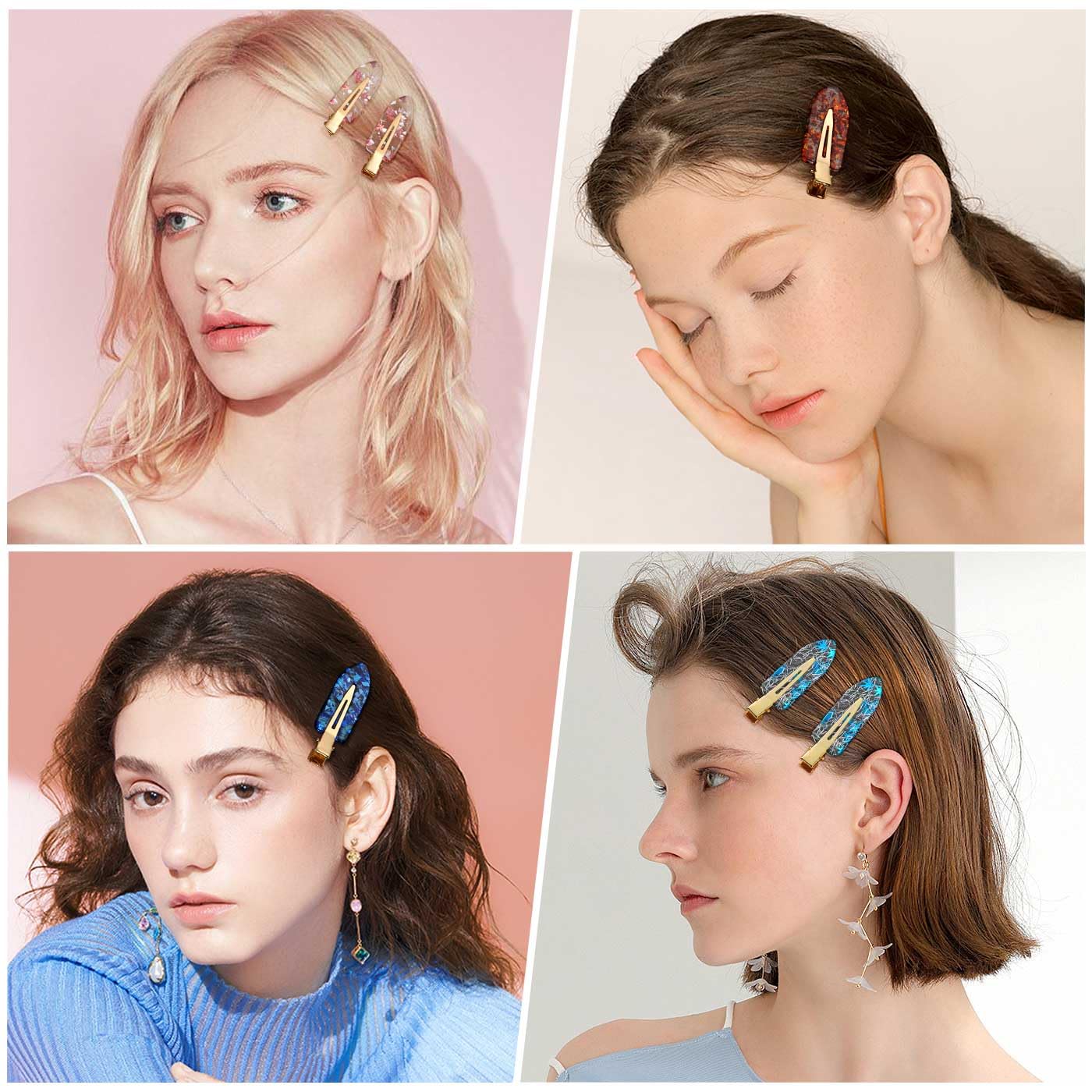 KesaPlan 12PCS No Bend Hair Clips, Sequins No Crease Hair Clips for Styling, Acrylic Resin Creaseless Flat Duckbill Clip, Shiny Bang Seamless Hair Barrette for Women Girls Makeup Hairstyle