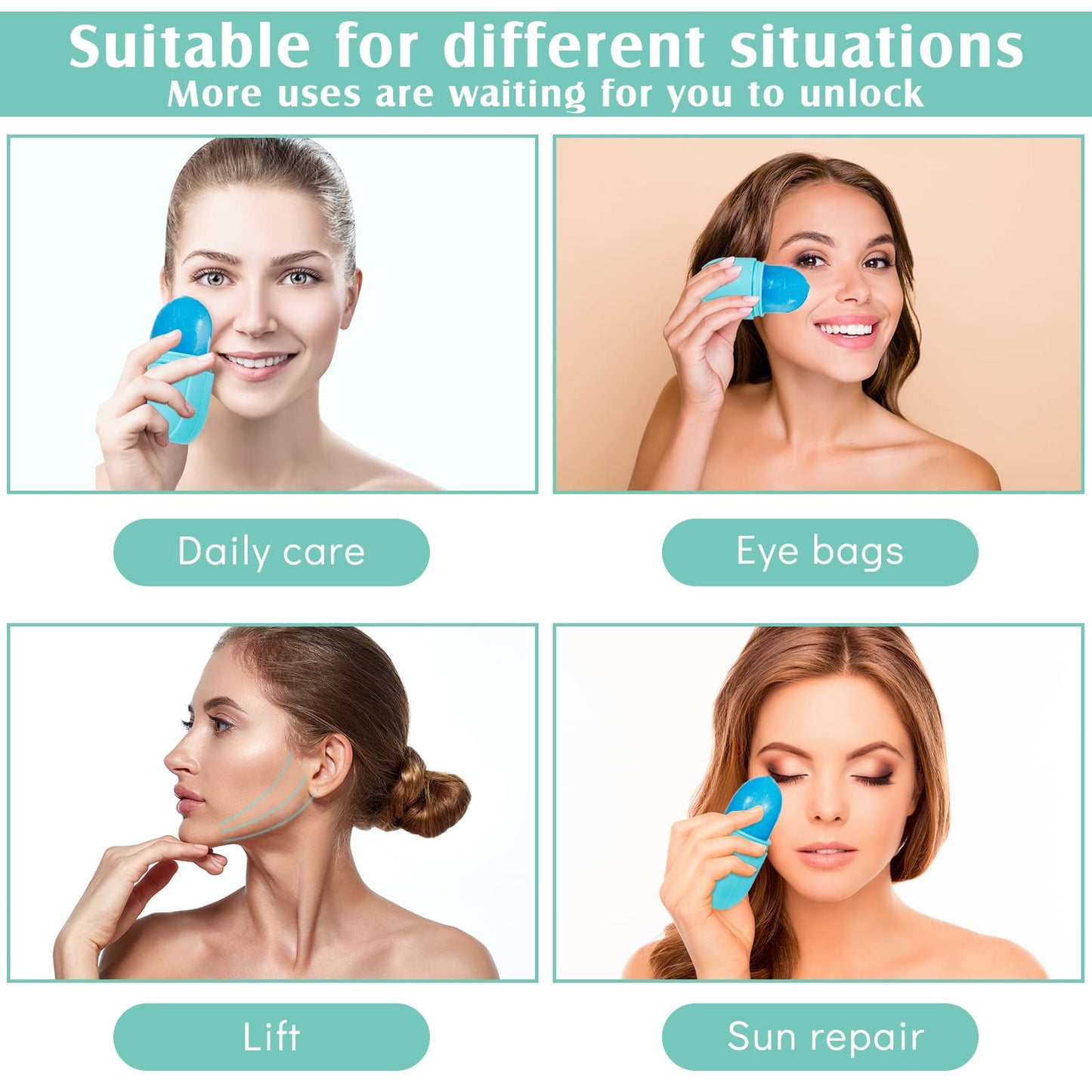 Ice Face Roller Ice Face Mould Ice Holder for Face Ice Stick Beauty Facial Icing Roller Skin Care Silicone Face Ice Cube Icing Tool Ice Sphere for Brighten Remove Lines (Blue,2.6 x 2.1 x 4.9 Inch)