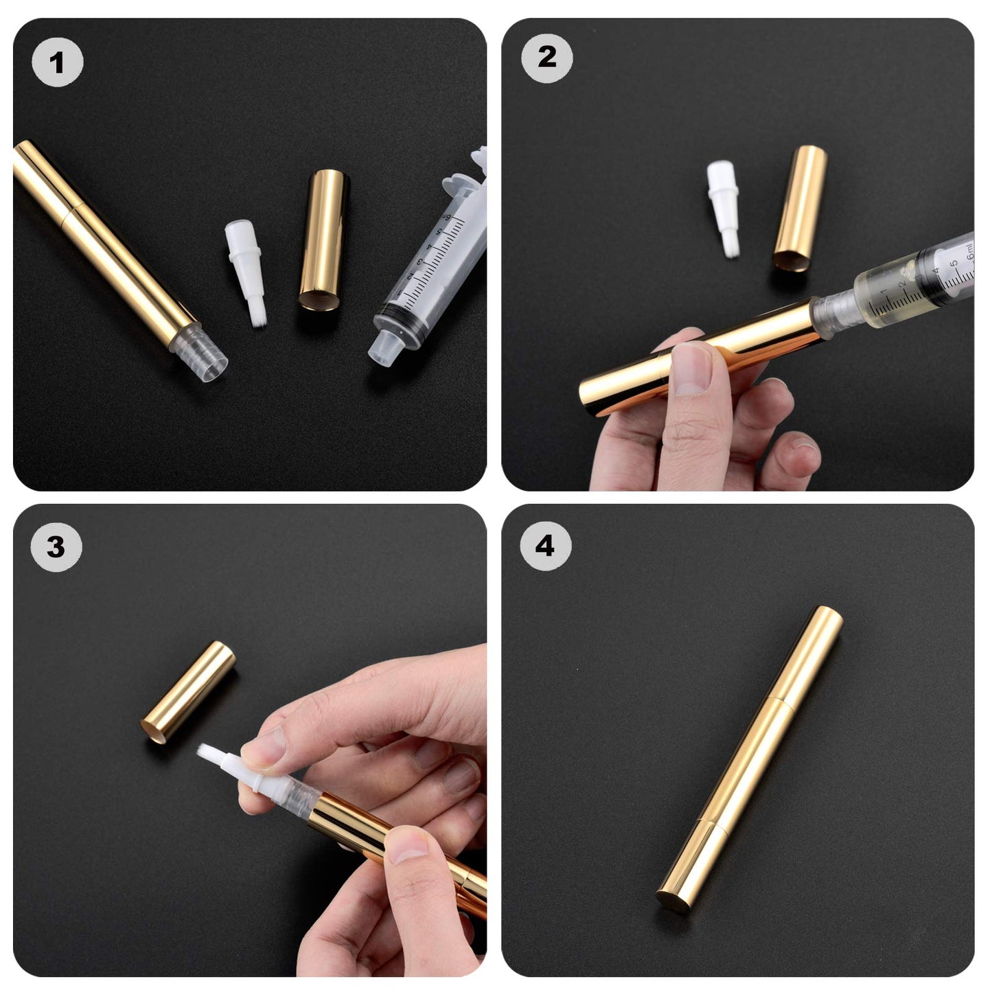 3ml Empty Nail Oil Pen with Brush, Twist Pen for Tooth Whitening, Gel Lip Gloss Container, Eyelash Growth Liquid Tube(Black, 6PCS)