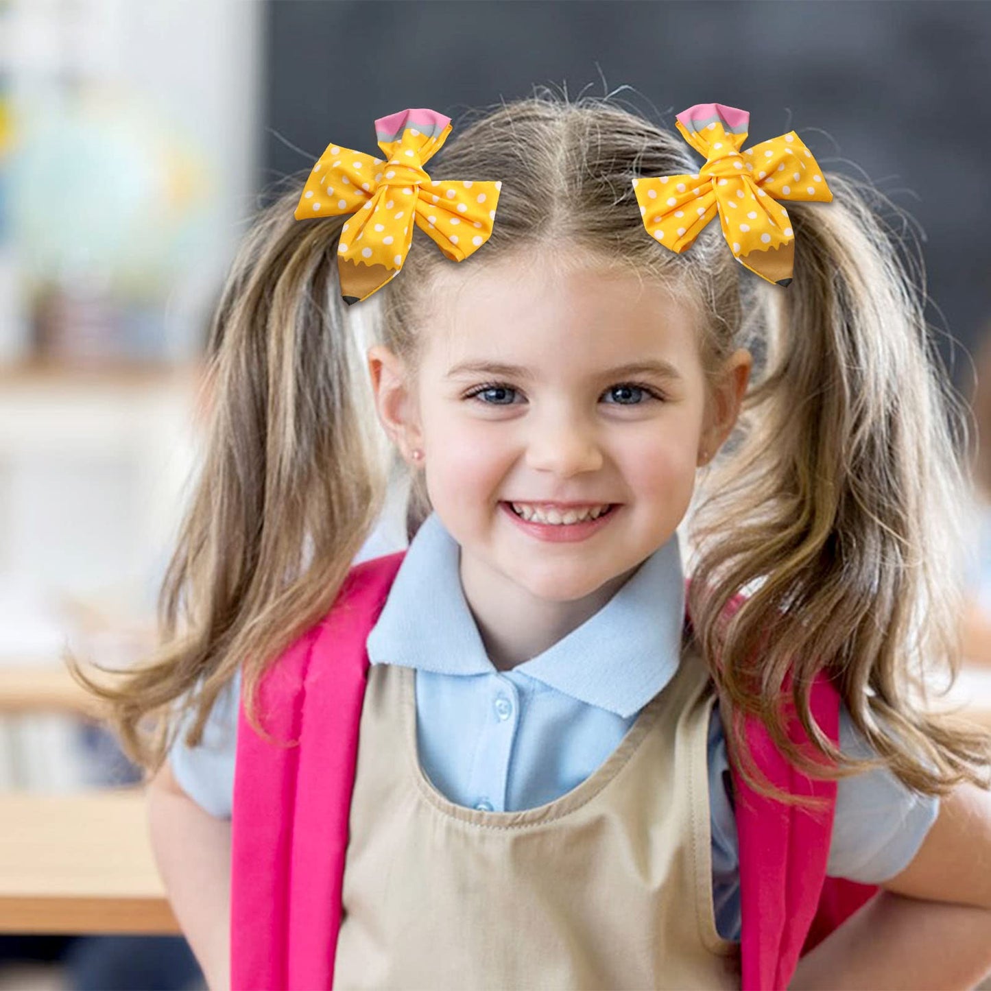 2PCS Back to School Pencil Cheer Hair Bows, Oaoleer Linen Yellow Pencil Hair Bows Clips for Girls Toddler Kids Kindergarten 1st 2nd 3rd 4th 5th Grade (Type A)