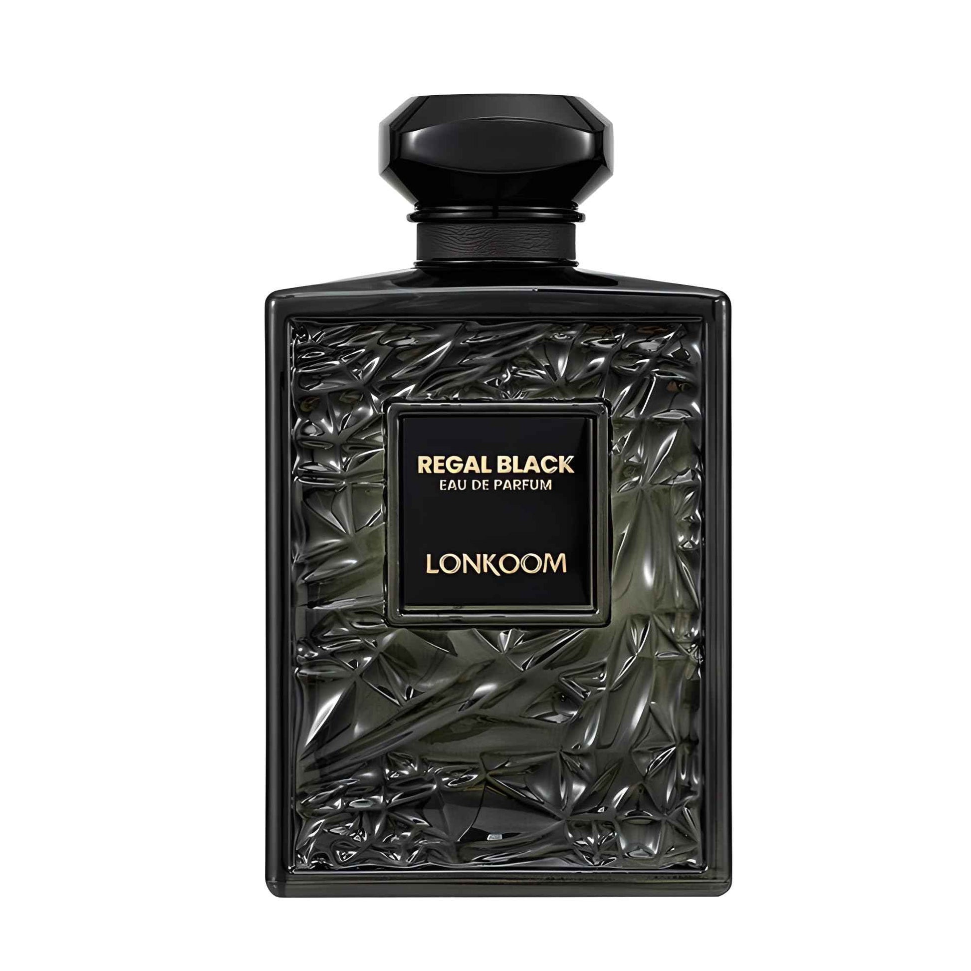 LONKOOM Regal Black Perfume for Men, Woody Spicy Eau De Parfum Spray Long-Lasting Fragrance Cologne 3.4 Fl Oz/100ml, Notes of Frankincense Black Pepper Bergamot Vetiver Papyrus Sandalwood Rose Saffron