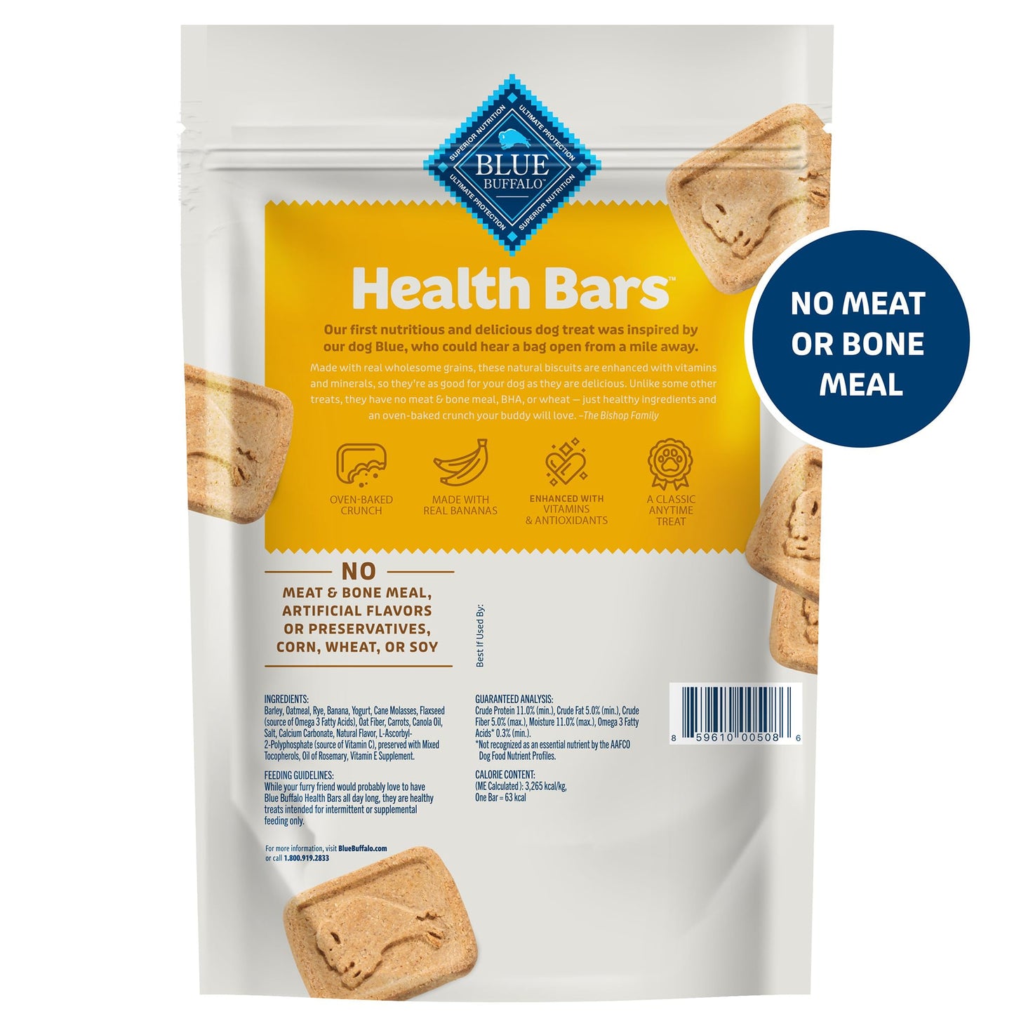 Blue Buffalo Health Bars Crunchy Dog Biscuits, Oven-baked Dog Treats Made with Natural Ingredients, Bananas & Yogurt, 16-oz. Bag