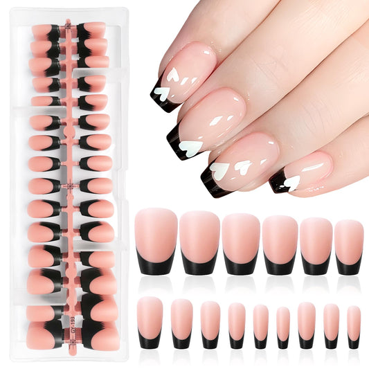 Lifextol 240pc French Tip Press on Nails Short Fake Nails Press ons, 15 Size Acrylic Nails Press on Nails Coffin Artifitial Fingernails, 3 in 1 Gel X Nail Tips Square with Nail Glue and Adhesive Tabs