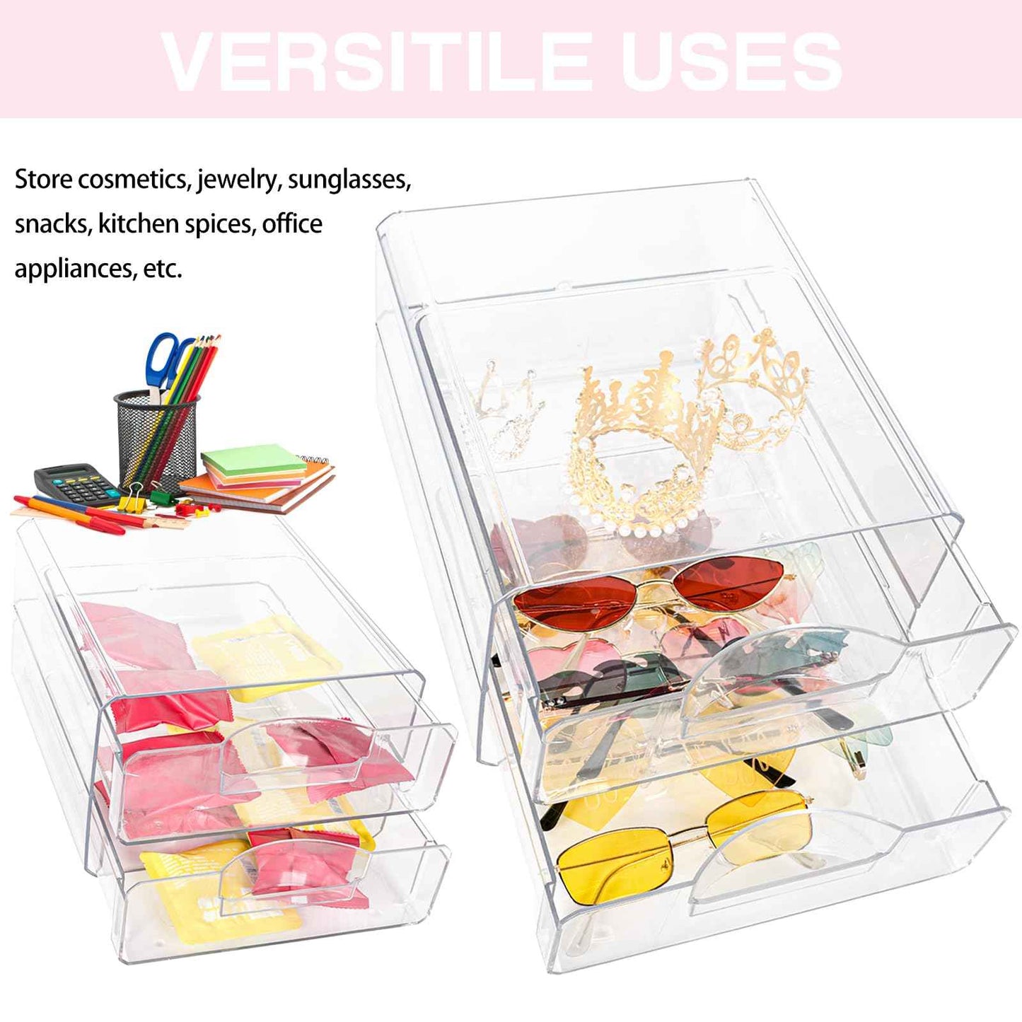 Clear Stackable Storage Drawers,Acrylic Makeup Drawer Organizer with 2 Drawers,Stackable Storage Bins for Skincare,Cosmetics,Beauty Supplies,for Vanity,Bathroom,Kitchen Countertop,Pantry Organization
