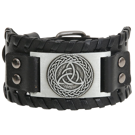 GelConnie Leather Wrist Cuffs Women Wrist Leather Bracelet for Men Black Wristbands Viking Bracelet for Men Nordic Scandinavian Amulet Celtic Pagan Jewelry Gifts