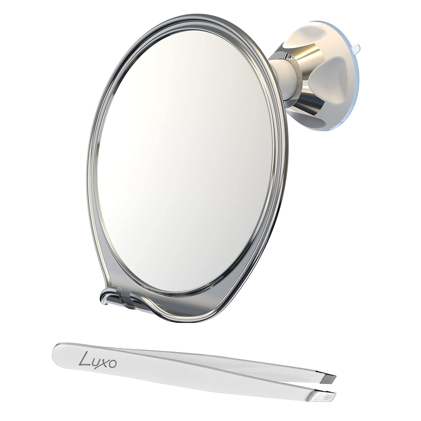 Luxo Shower Mirror, Shaving Mirror with a Razor Holder for Shower and Powerful Suction Cup - Shatterproof Shower Mirror fogless for Shaving, fogless Mirror for Shower and Tweezers