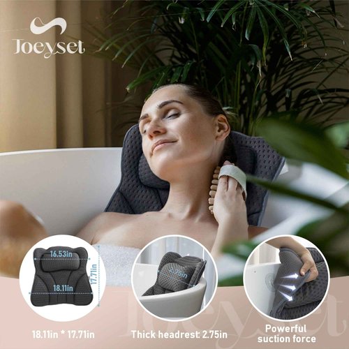 Joeyset Bath Pillows for Tub Head Neck Back Support, Bathtub Pillow 4D Breathable Air Mesh, Spa Relaxing Gifts for Women, Luxury Bathing Accessories with 6 Suction Cups and Hook (Gray)