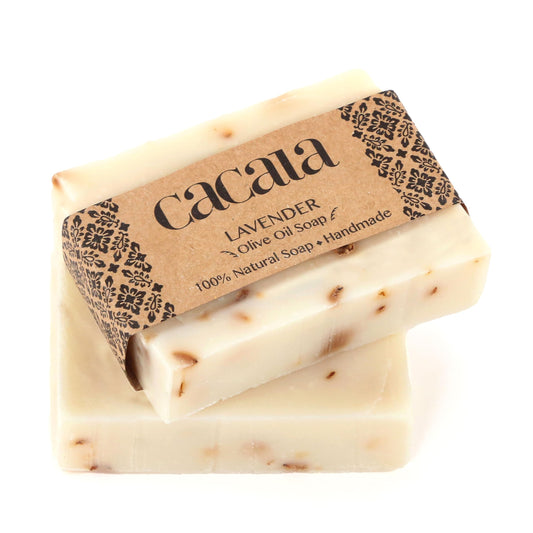 Cacala 100% Natural Organic Olive Oil Soap Unisex Soap Bar - Skin and Body Nourishing - Organic Gift Idea - Handmade in Turkey (Lavender, Pack of 2)