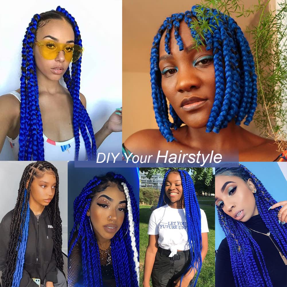 BAOTA Marley Hair 16 Inch 3 Packs Pre Separated Afro Twist Hair Blue Marley Twist Braiding Hair Wrapping Hair for Locs Pre Fluffed Cuban Twist Hair