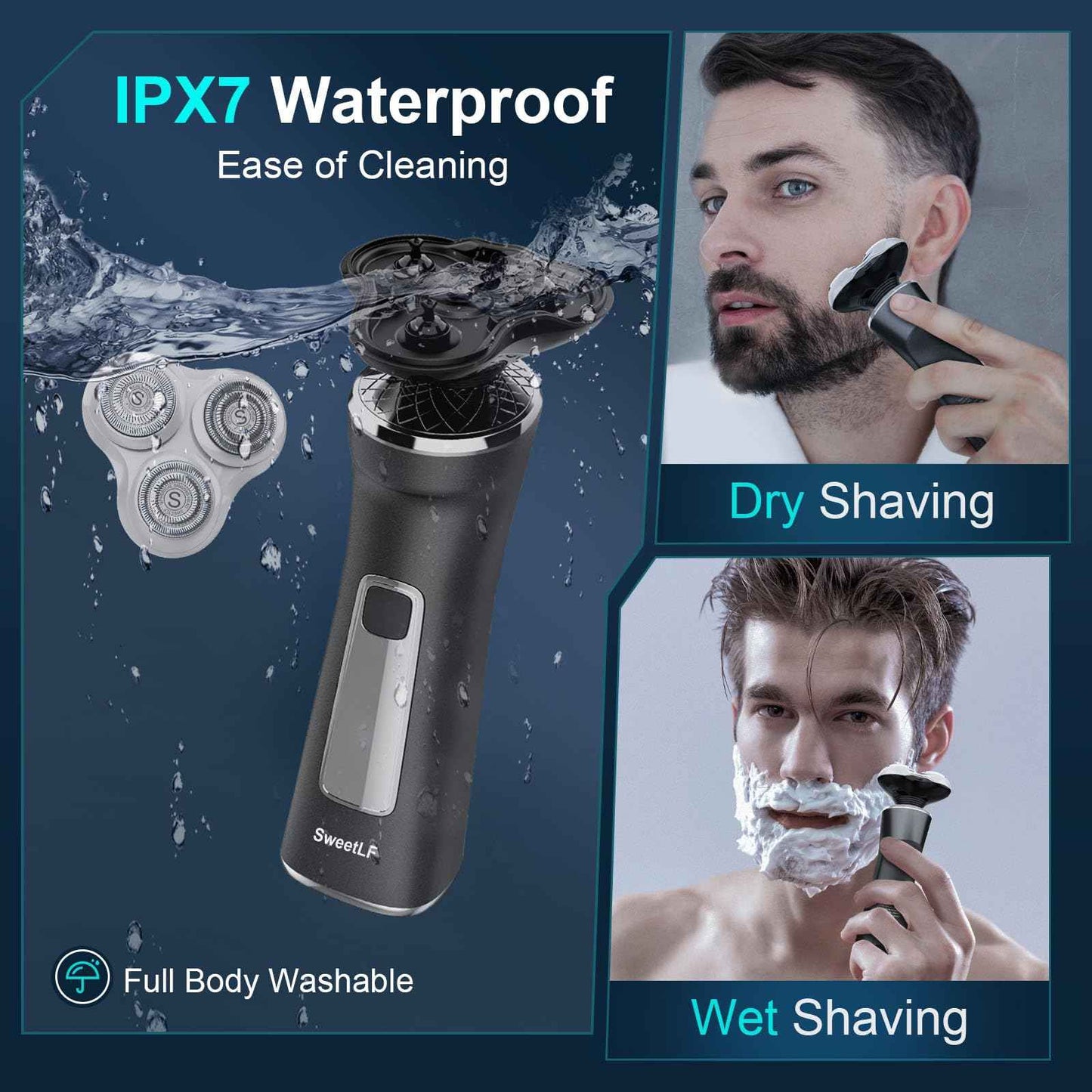 Electric Razor for Men with Travel Case, SweetLF 100% Waterproof Electric Shaver,Wet Dry Shaving/Rechargeable/Sideburns/Trimmer/Nose Trimmer/Type C Charging Cable