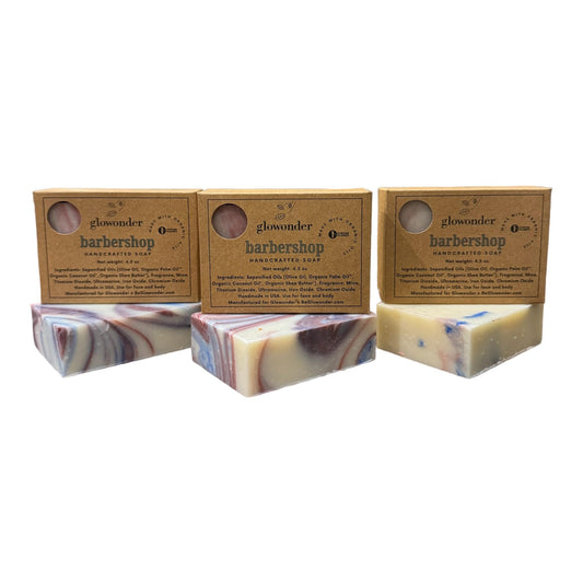 Glowonder 3 Pack Barbershop Handmade Organic Bar Soap for Face and Body - Moisturizing, All-Natural, Cruelty-Free - Botanical Ingredients - Shower, Bath, Hand Soaps, Gifts - 13.5 oz