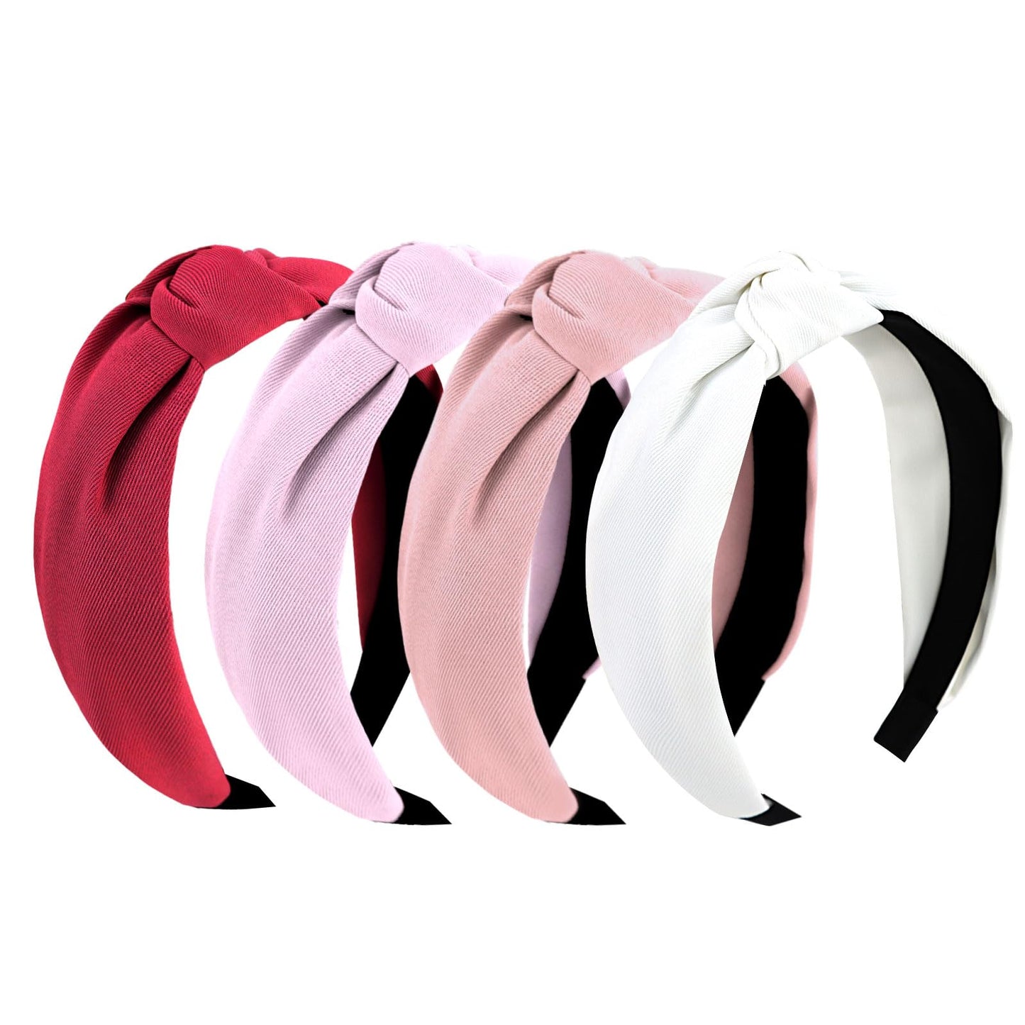 YISSION Hairband - 4Pcs Knotted Headbands for Women and Girls in 4 Colors, Non Slip Wide Head Band, Top Knot Headband for Women - Pink, Purple, Red, White