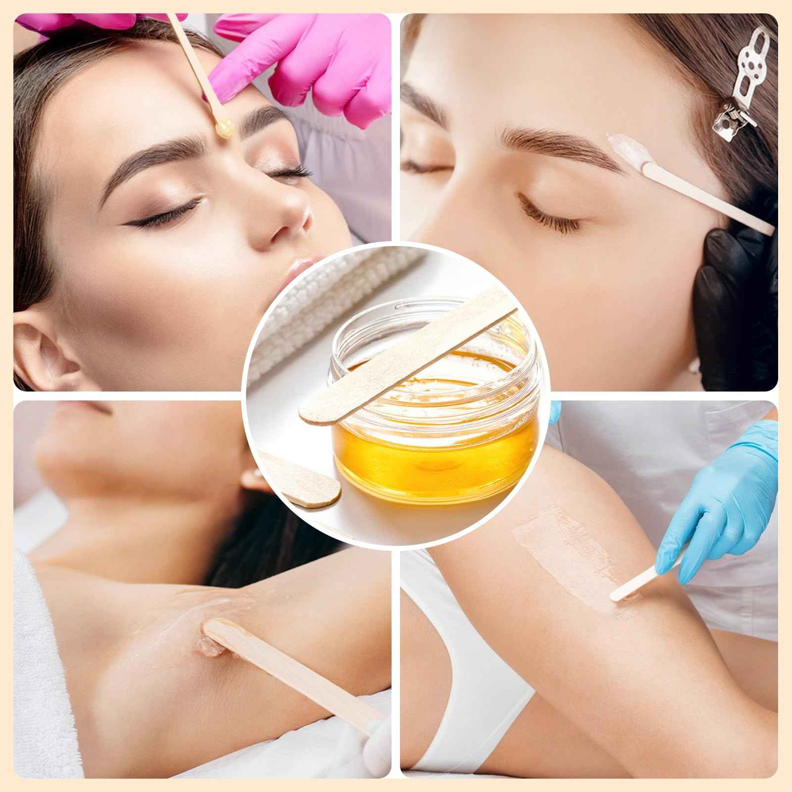 WoBiogHo 500 Pcs 4 Style Waxing Sticks Assorted Wooden Wax Applicator Stick for Body Legs Face Eyebrows and Small Medium Large Sizes Waxing Spatulas Popsicle Stick for Hair Removal Wood Craft Sticks