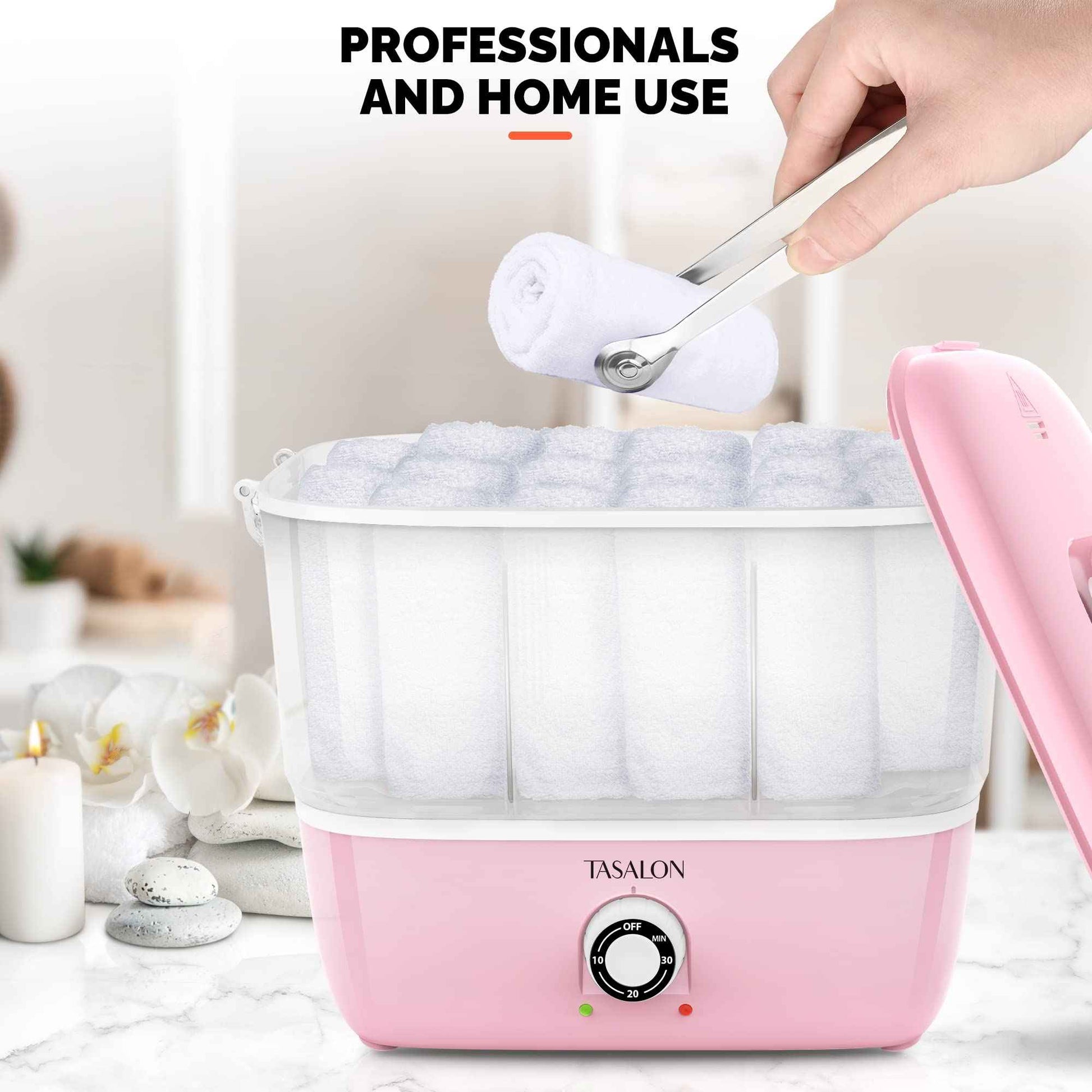 TASALON Hot Towel Steamer for Facials, Hot Towel Warmer Quickly Heats Up in 5 Minutes, Portable Towel Machine Fits 16 Mini Towels, Salon Equipment Towel Warmer for Facials, Spa, Massage, Pink