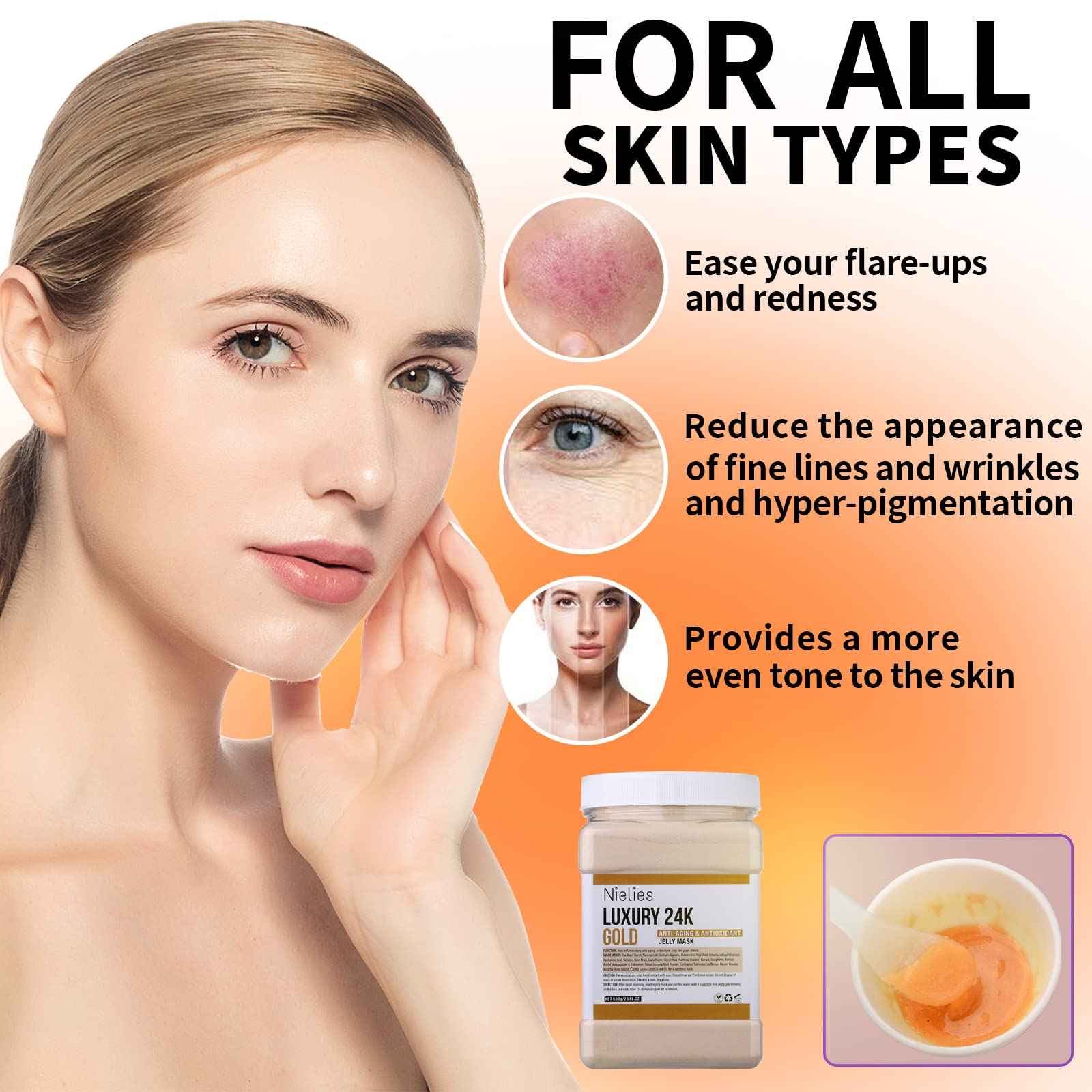 Nielies Jelly Face Mask For Facials | Bundle of 24K Gold & Vampire+ Hyaluronic Acid Hydrating And Brightening HydroJelly Masks | Vajacial