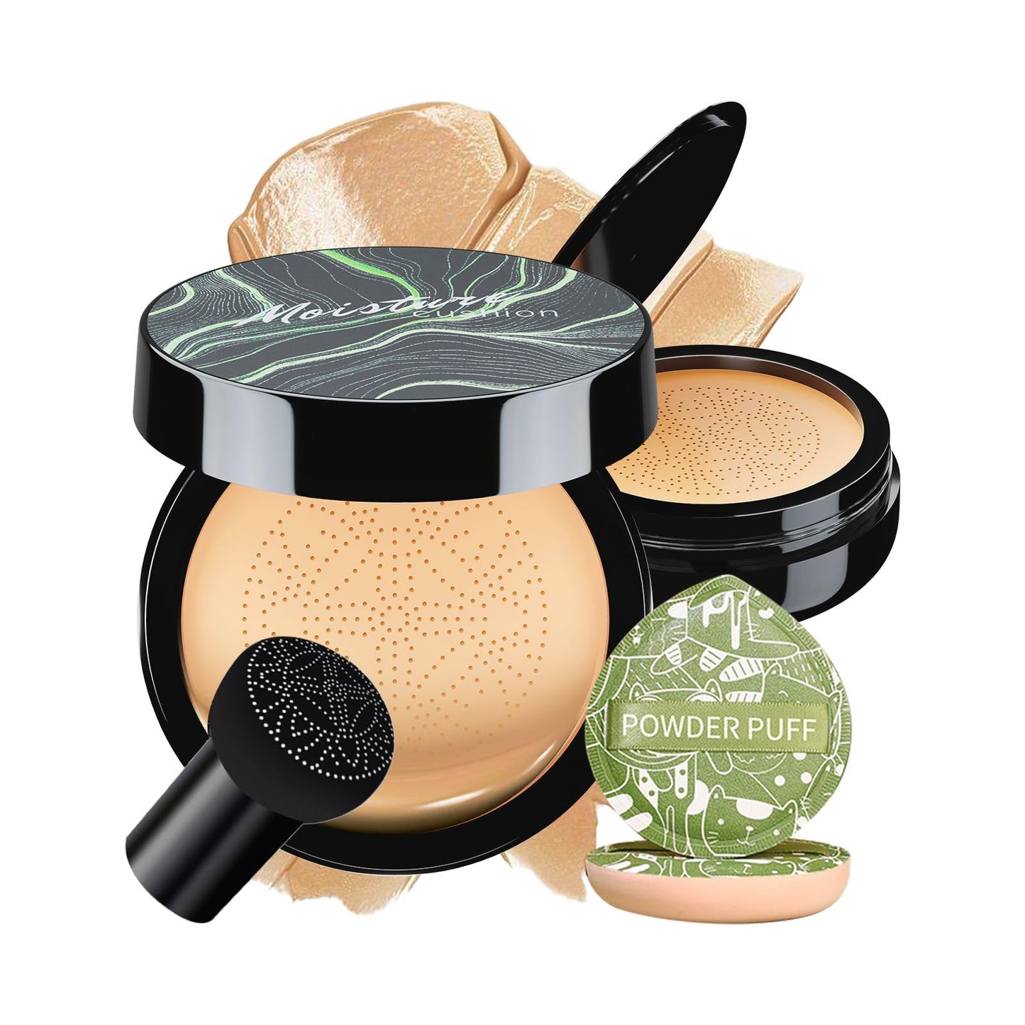 Mushroom Head Air Cushion CC Cream - BB Cream Face Makeup Foundation with Power Puff for Mature Skin Moisturizing Concealer Brighten Long-Lasting, Even Skin Tone for All Skin Types (Buff Beige)