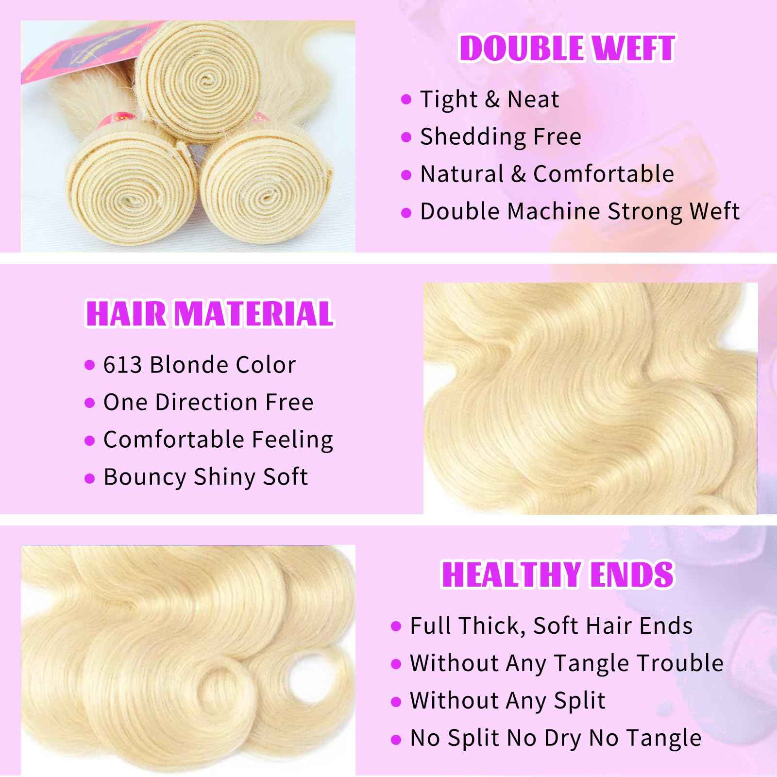 VICYAO 613 Bundles Human Hair 20 Inch Blonde Bundles Human Hair 100% Unprocessed 12A Grade Brazilian Virgin Raw Weave Bundles Human hair 1 Bundles Blonde Body Wave Human Hair Extensions for Women