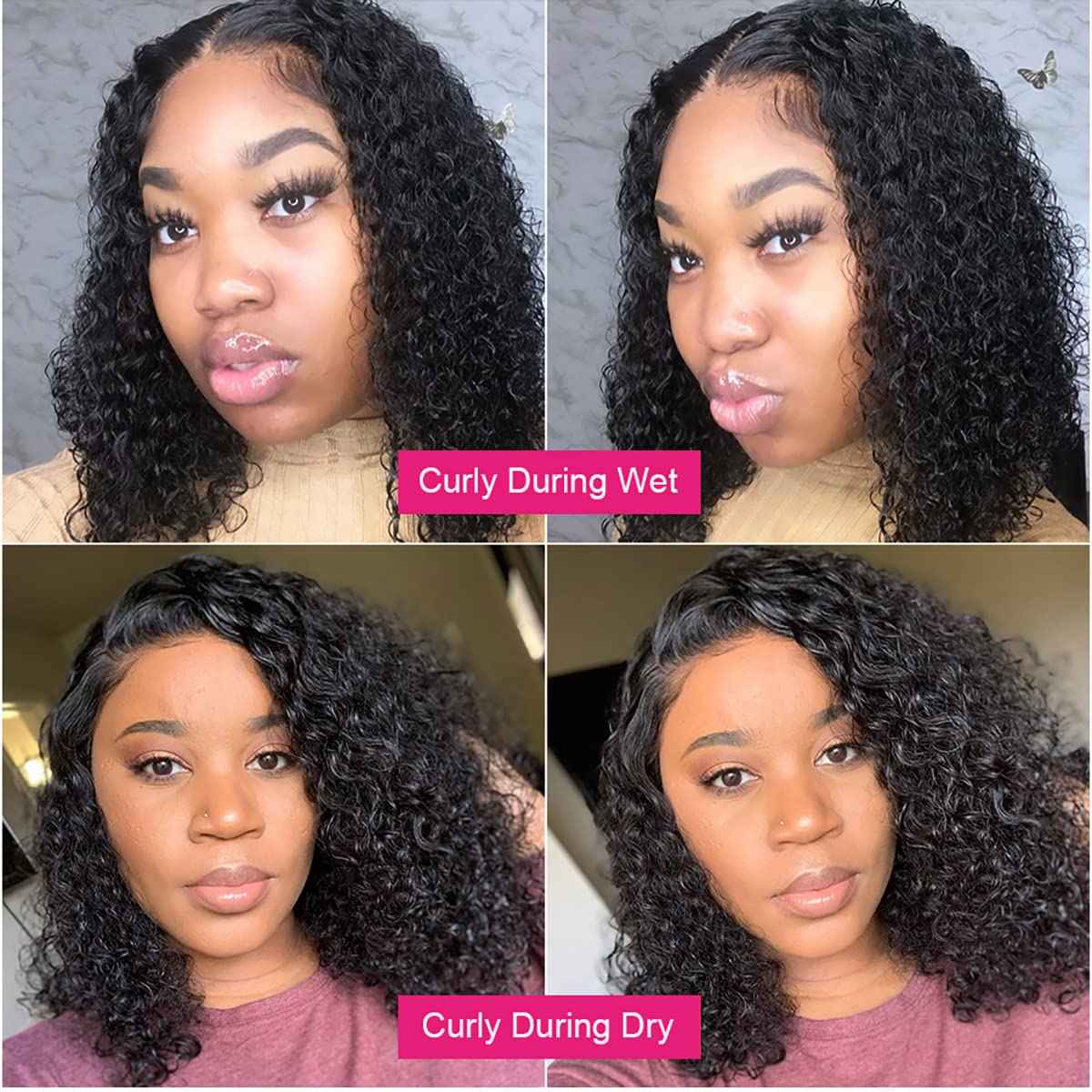 Tascal Curly Bob Wig Human Hair 4x4 Lace Closure Wigs Human Hair Curly Human Hair Wig 180% Density Wet and Wavy Short Curly Wigs for Black Women(Natural Color, 10 Inch)