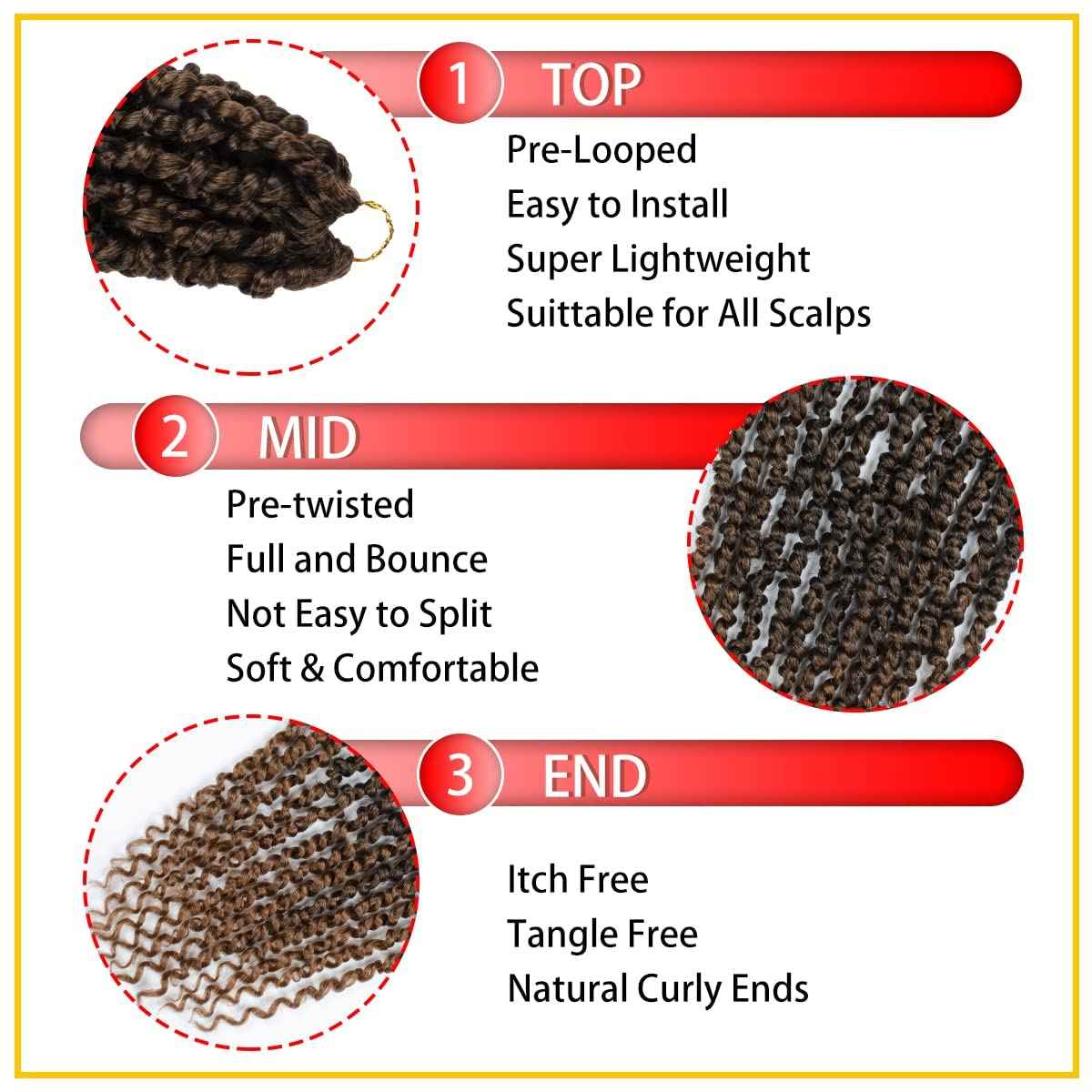 Nice One Long Passion Twist Crochet Hair for Women, Pre-Twisted Passion Twist Hair 24 Inch, 8 Packs Pre-Looped Ombre Brown Passion Twists Braiding Synthetic Hair Extensions (24 Inch (Pack of 8), T30)