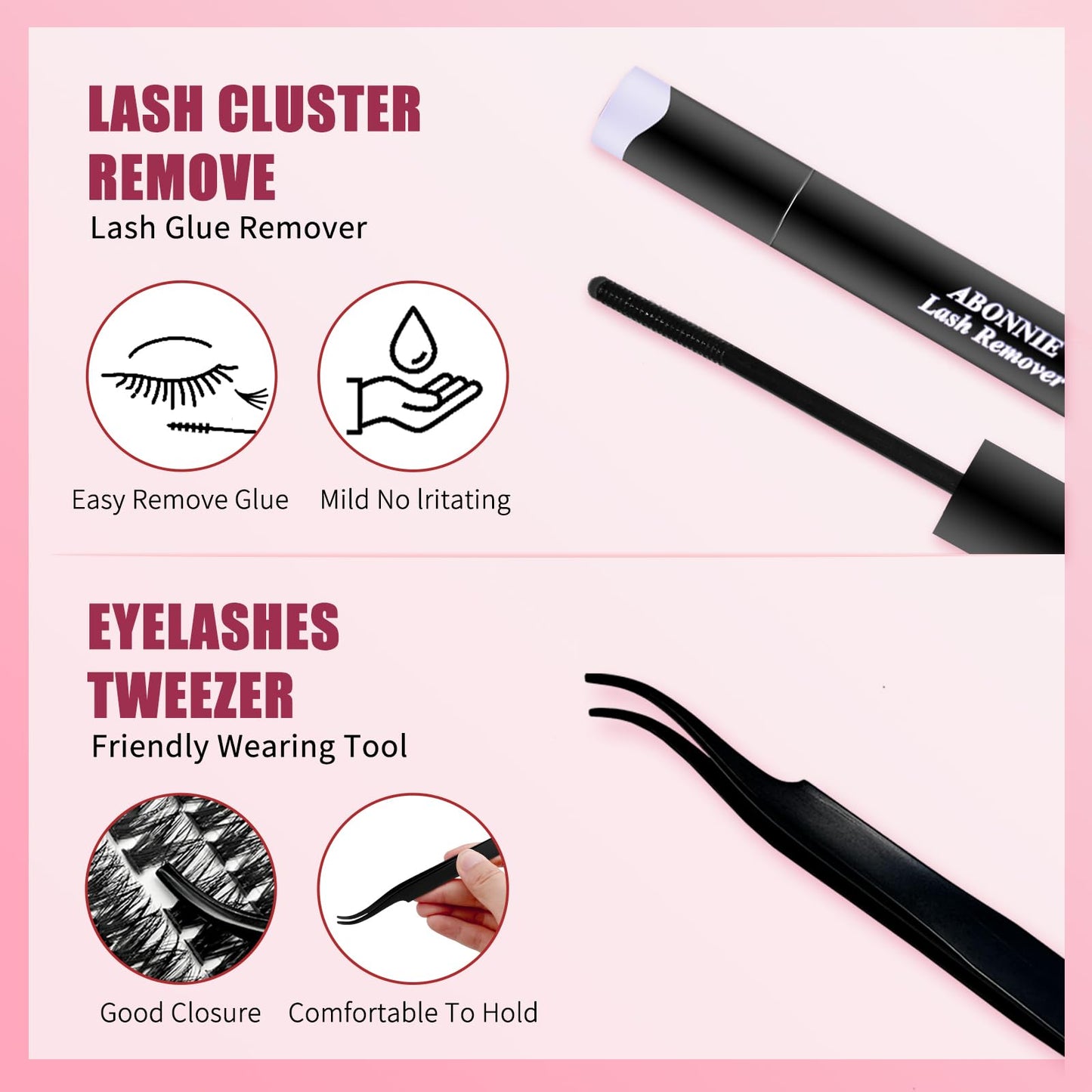 ABONNIE DIY Lash Extension Kit,Cluster lash Extensions Kit, 10-16mm Mix Lash Clusters, 60D+80D D Curl Lash Clusters Kit with Bond and Seal and Tweezer and Remover,at Home Lash Extensions Kit