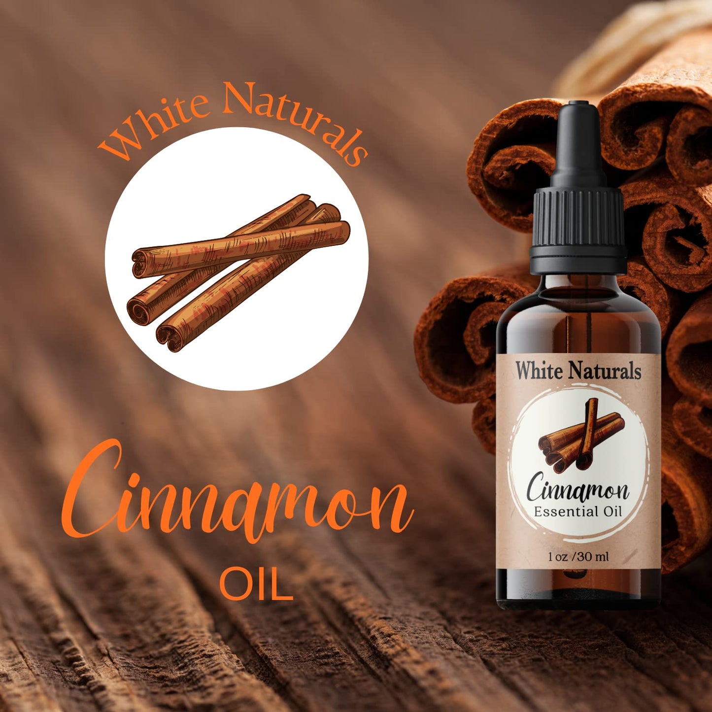 Cinnamon Essential Oil, 100% Pure Natural Organic Aromatherapy Oil for Diffuser/Humidifier, Steam Distilled, Therapeutic Grade, Perfect for Relaxation, Hair & Skin Care, DIY Soap & Candle Making