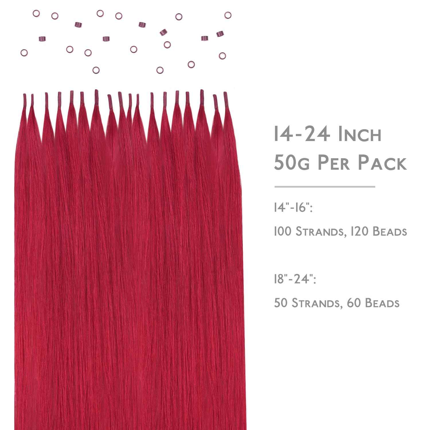 WENNALIFE I Tip Hair Extensions Human Hair, 50g 100s 14 Inch Red Remy Itip Human Hair Extensions Invisible Itips Straight I Tips Fusion Extensions Real Human Hair